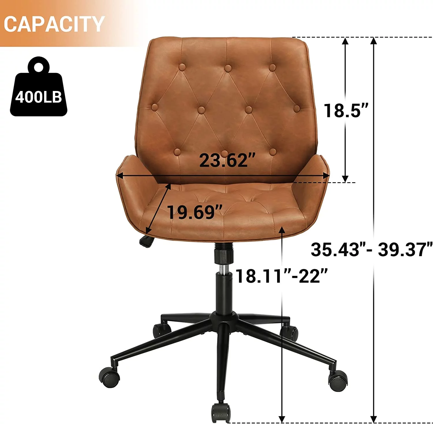 EPHEX Leather Office Chair Armless Desk Chair Mid Century Home Office Desk Chair, Brown