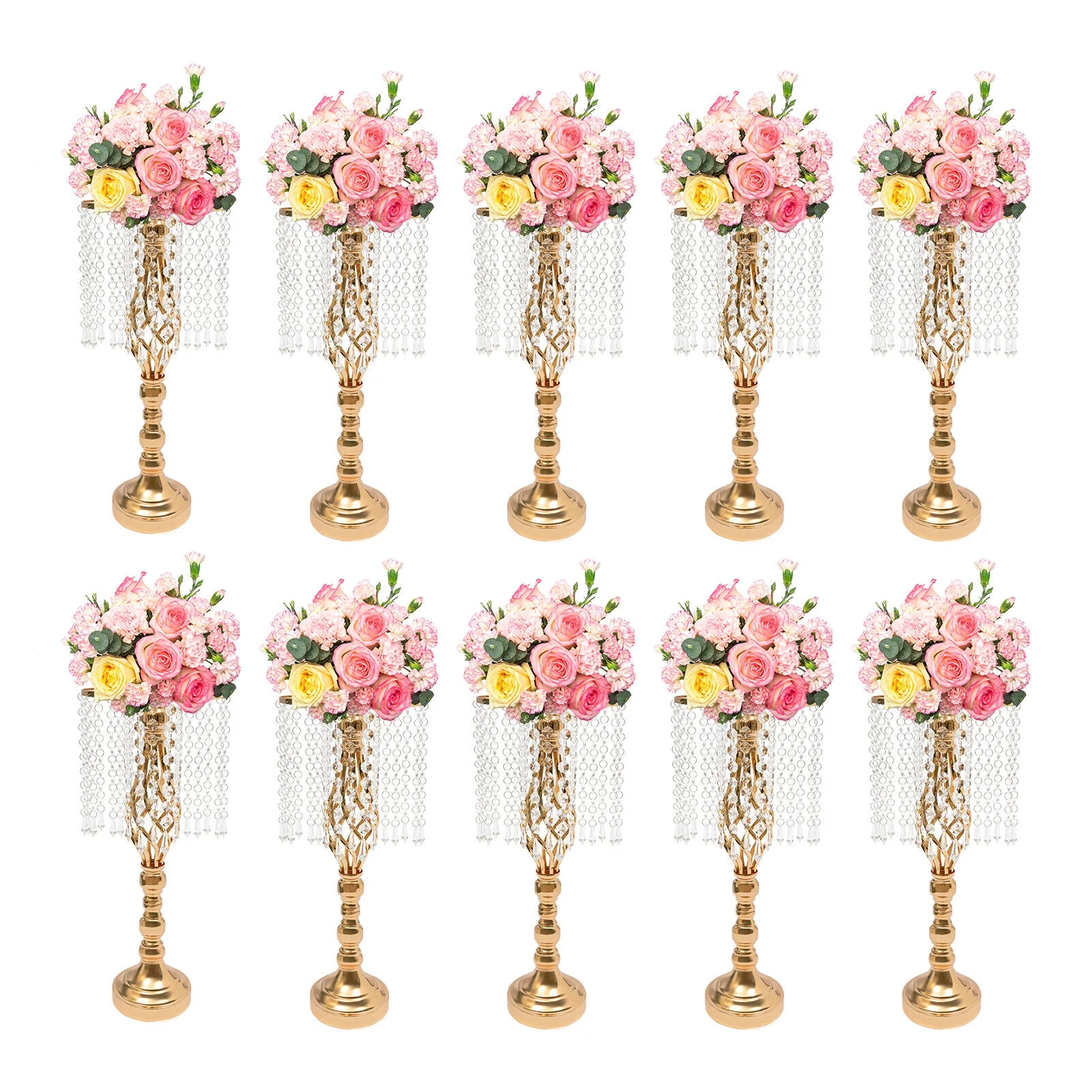 10X Crystal Flower Vase Stand Wedding Centerpieces for Table Gold Flower Stand