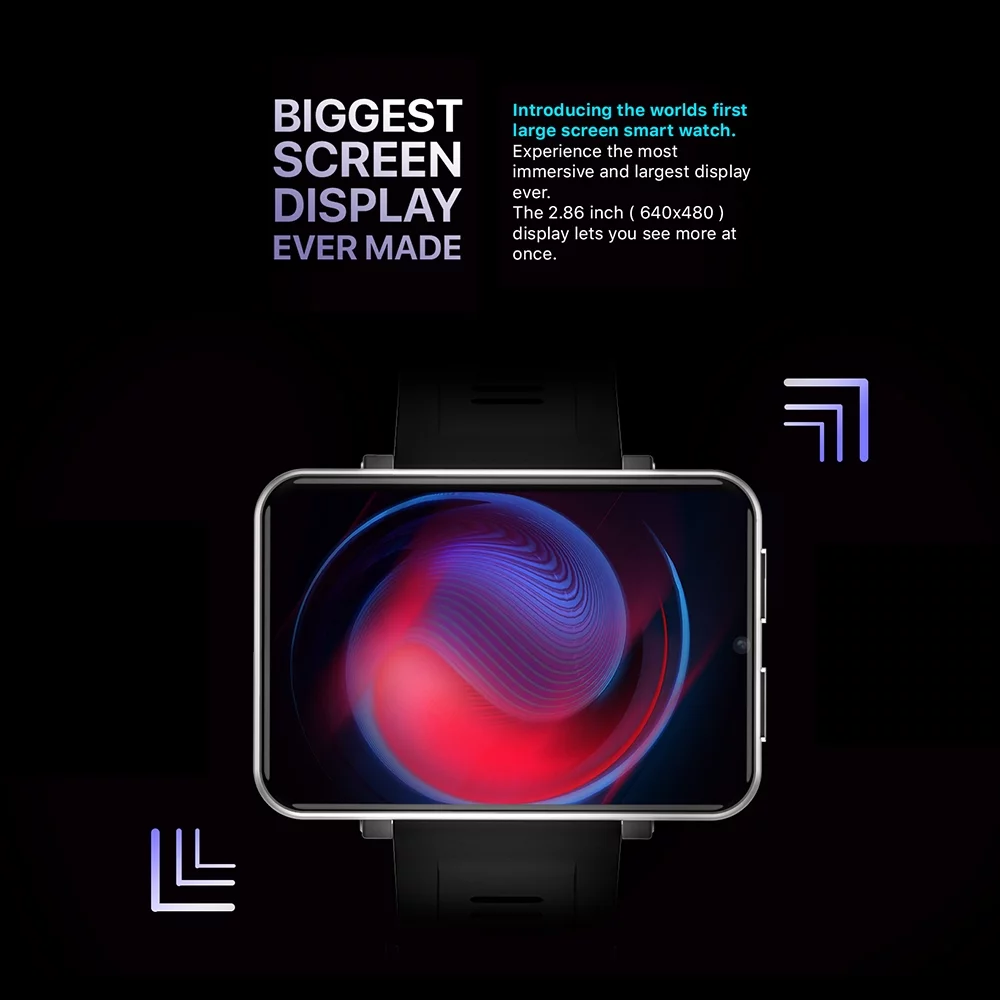 DM100 4G Smart Watch Sports WiFi GPS BT Smartwatch 2.86 Inch Touch Screen 16GB/32GB Music Player Phone Call 5MP Camera IP67 Waterproof Multifunction for Men,Black,16GB