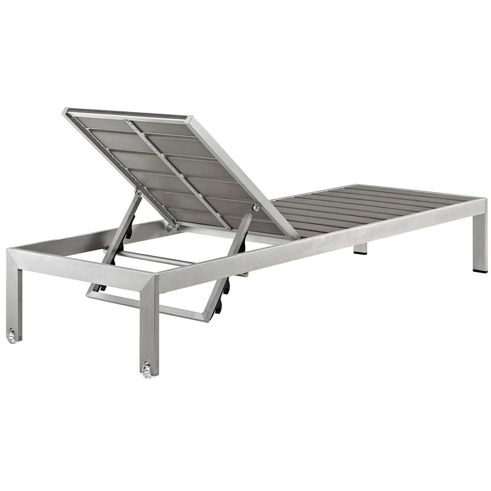 Pemberly Row Aluminum Patio Chaise Lounge Chair in Silver/Gray (Set of 2)