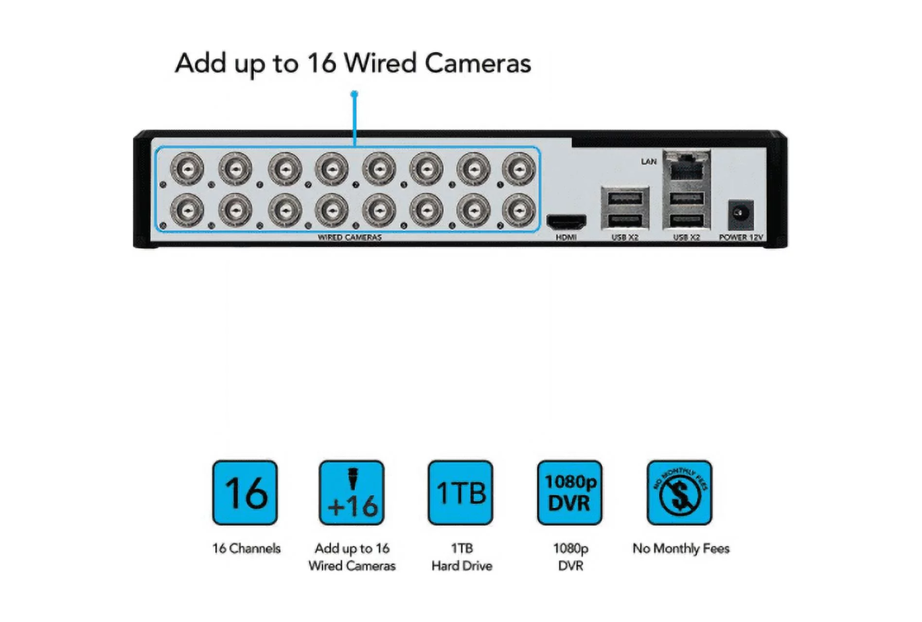 Night Owl D2P1L-166 Wired DVR Security Camera System with 1TB Hard Drive and 6 1080p Wired Spotlight Cameras 16-Channel