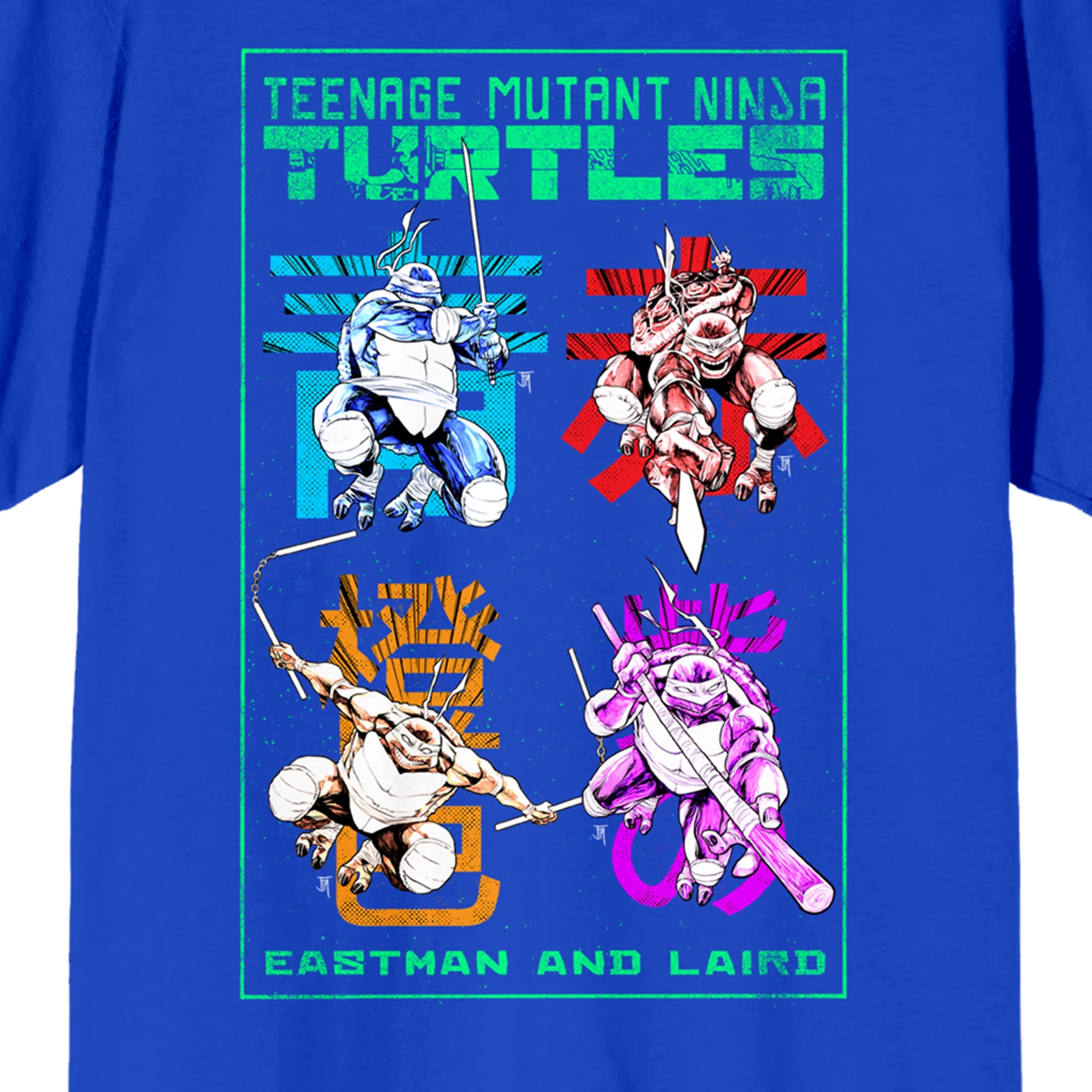 World Of TMNT Turtles In Rectangle Boxes Crew Neck Short Sleeve Royal Blue Women's T-shirt-XXL