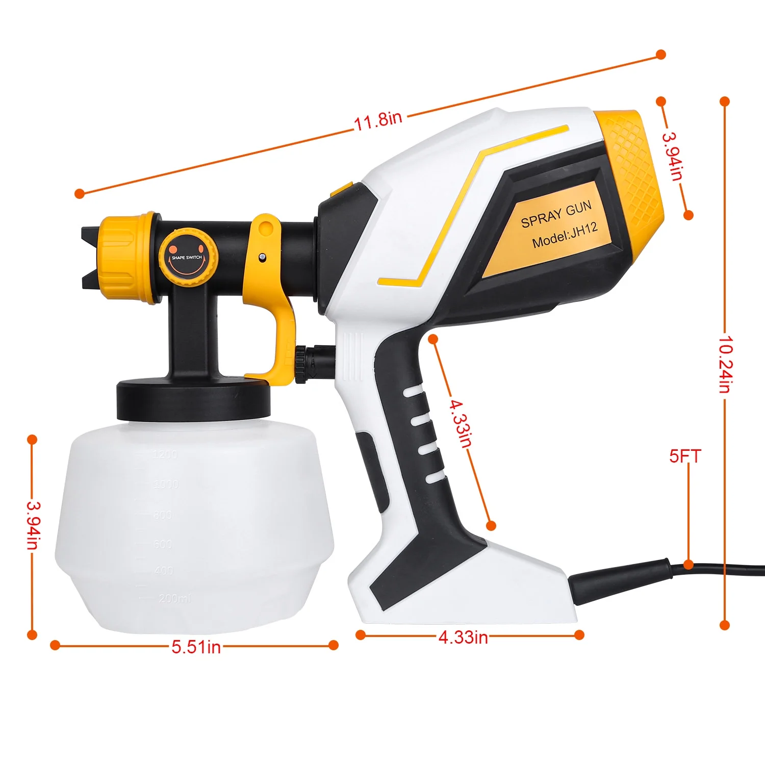 iMounTEK 550W Electric Paint Sprayer HVLP Spray Painting Gun Handheld Painter with Different Spray Patterns 1200ML Detachable Container Flow Length Width Adjustable