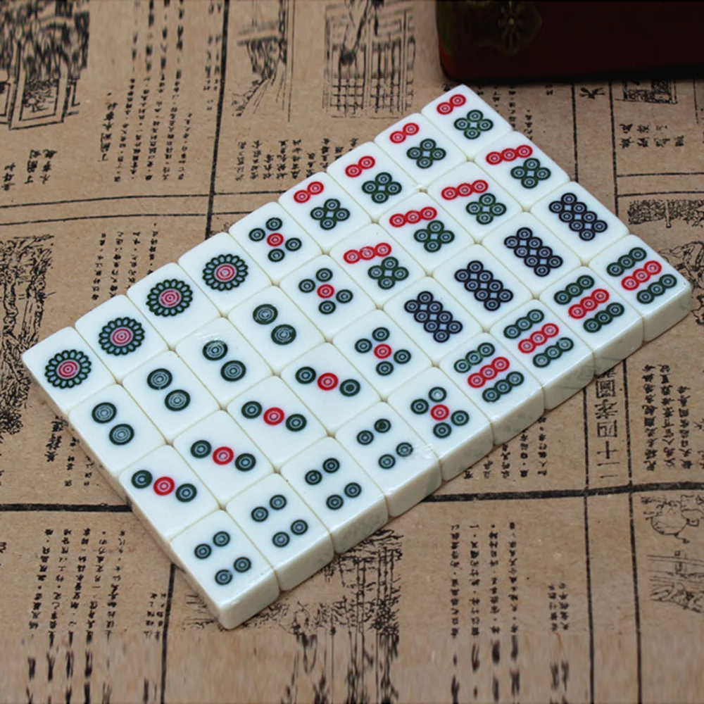 Carevas Chinese Numbered Mahjong Set 144 Tiles Mah-Jong Set Portable Chinese with Box