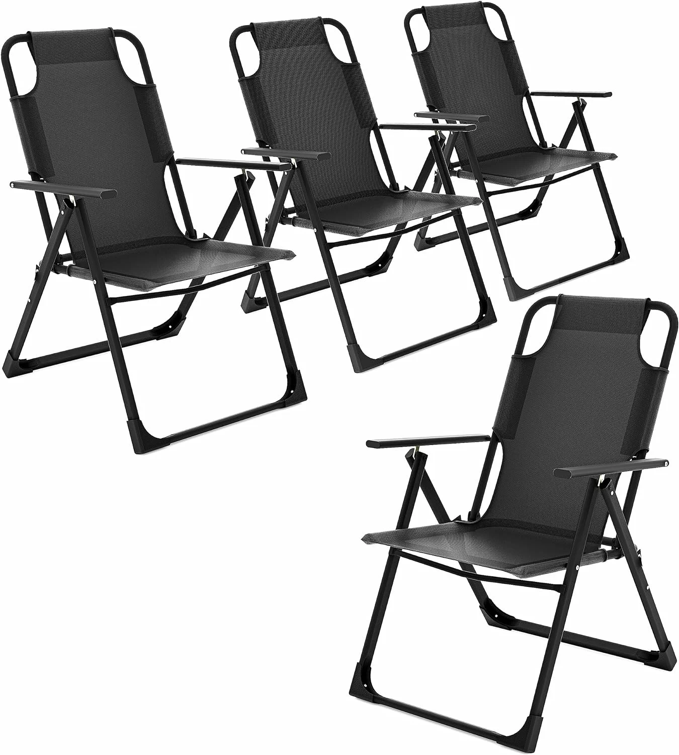 Amopatio Outdoor Folding Patio Sling Chairs Set of 4, Adjustable Recliner for adult, for Outdoor Camping Garden,300LB