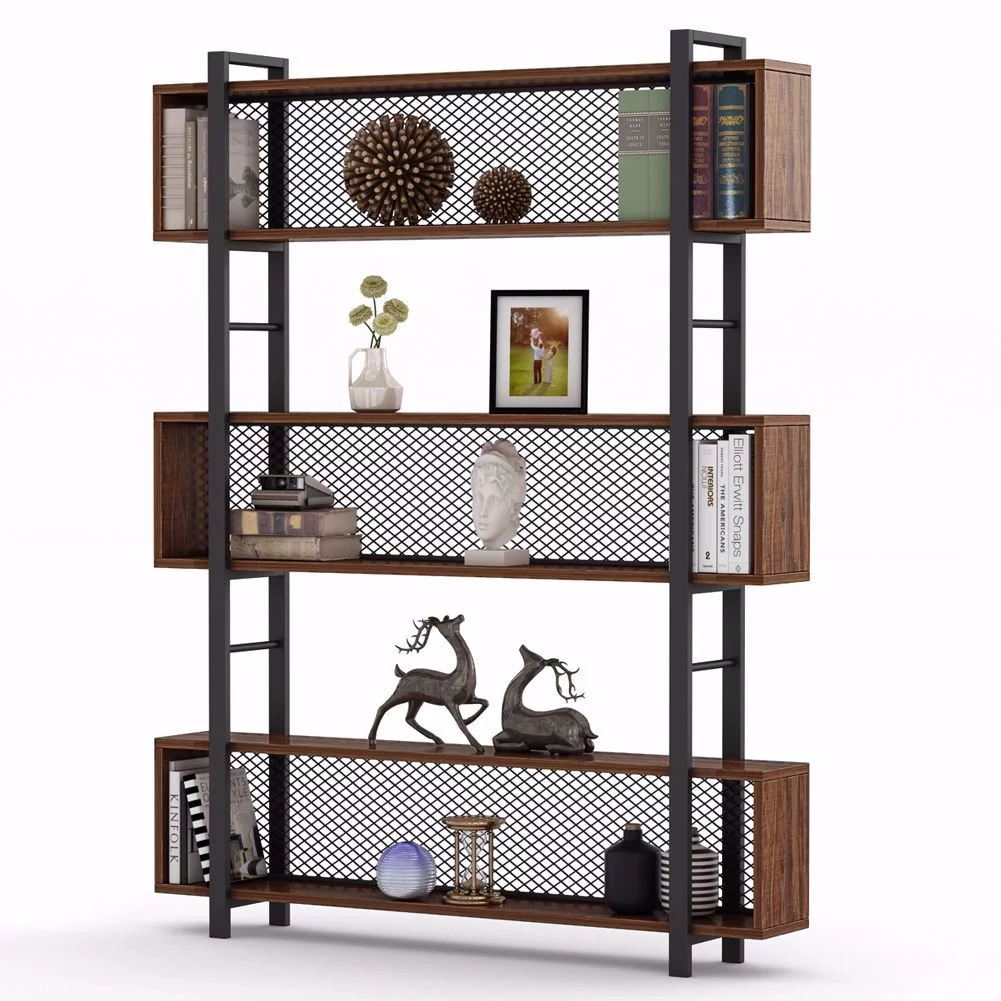 Tribesigns 5-Shelf Bookshelf with Metal Wire, Vintage Industrial Bookcase Display Shelf Storage Organizer with Metal Frame for Home Office, 47.2 L x 9.4 D x 71 H (Walnut)
