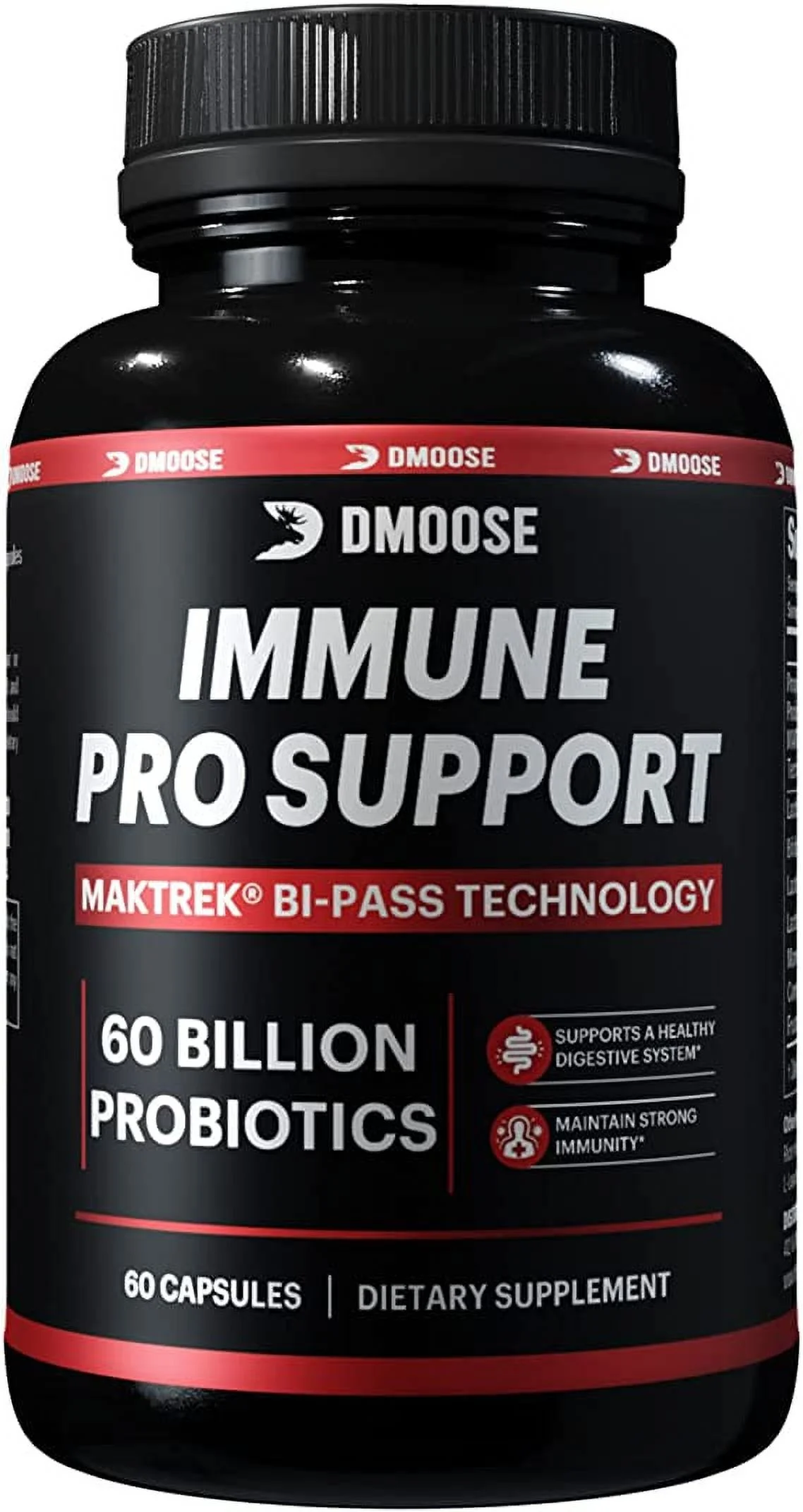 DMoose Probiotics 60 Billion CFU - Immune Pro Support for Digestive, Gut Health, Constipation, Diarrhea, Gas & Bloating - Probiotic for Men & Women - Serving Size 2 Capsules