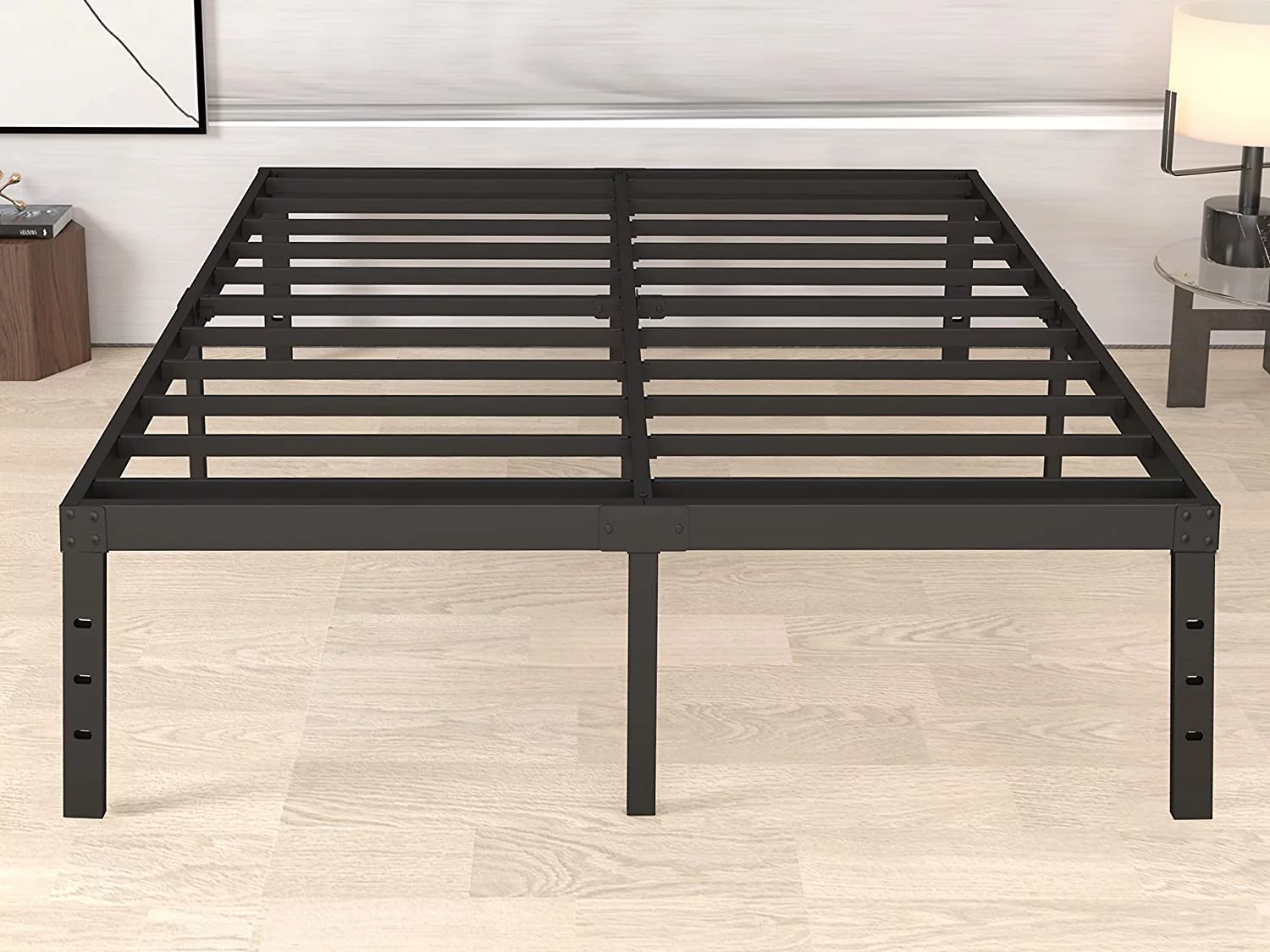 Goltriever King Platform Bed  18 Inch High Heavy Duty Metal Frame  4000Lbs Non-Slip Steel Slats Support Bed Frame with Storage  No Box Spring Needed  Easy Assembly  Black