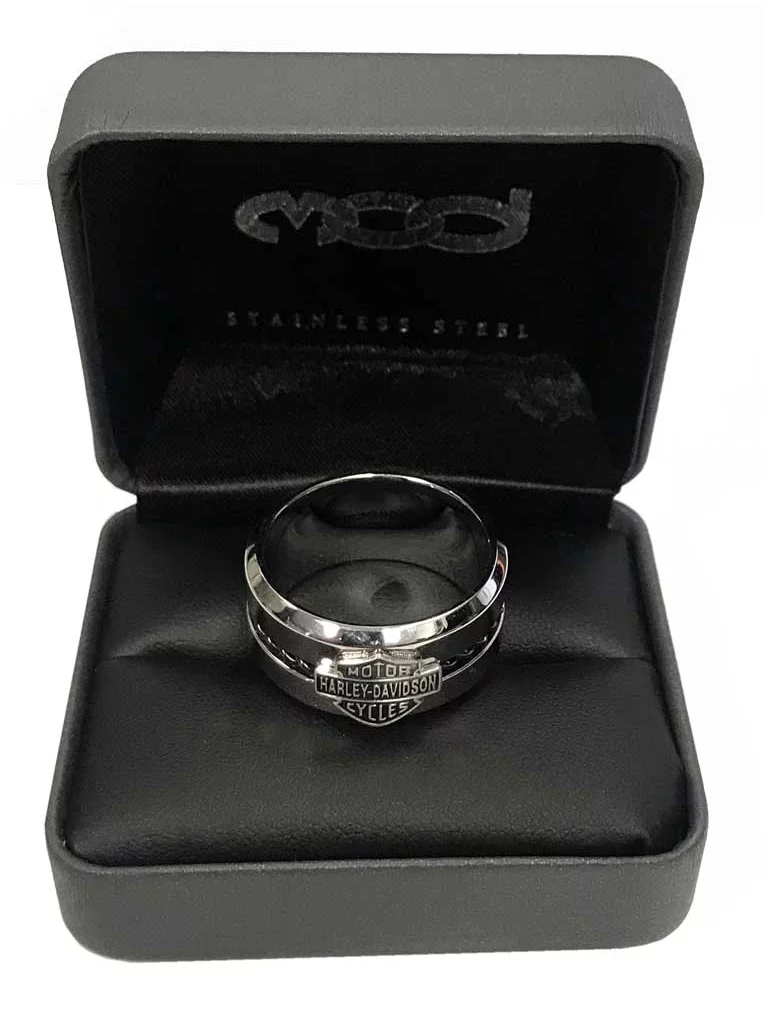Harley-Davidson Men's Black Stainless Steel Wire Bar & Shield Ring HSR0032 (13), Harley Davidson