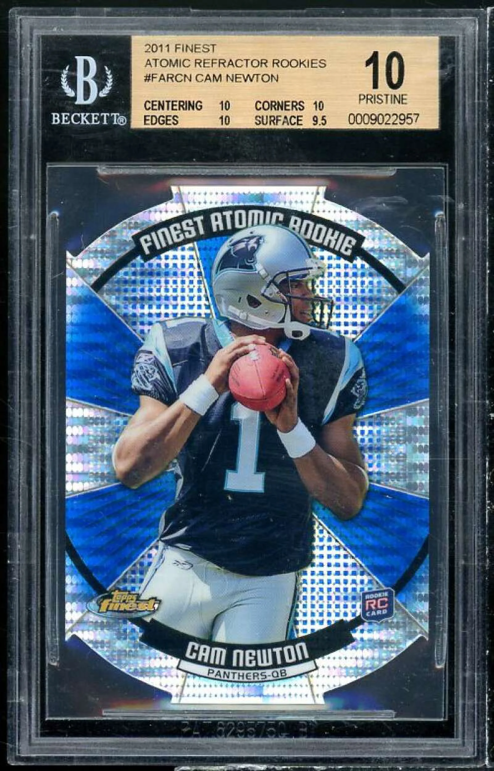 Cam Newton Rookie 2011 Finest Atomic Refractor Rookies #FAR-CN (PRISTINE) BGS 10