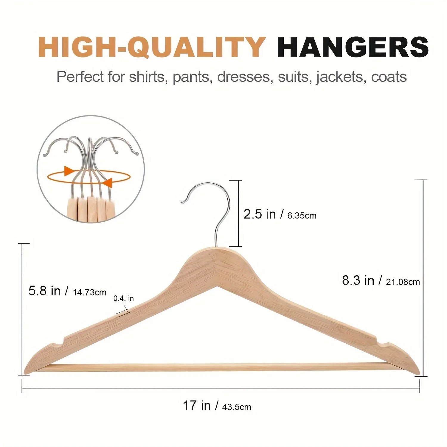 Solid Wooden Hangers 20 Pack, Wood Suit Hangers with Extra Smooth Finish, Precisely Cut Notches and Chrome Swivel Hook, Clothes Hangers for Shirt Coat Jacket Dress, Natural