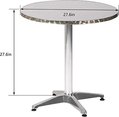Vilovos Aluminum Round Bar Table, 27.6” Inches Outdoor Anti-Rust Bistro Pub Table, X Shape Metal Base Included, Waterproof Cocktail Table for Outdoor and Indoor Use, Sliver