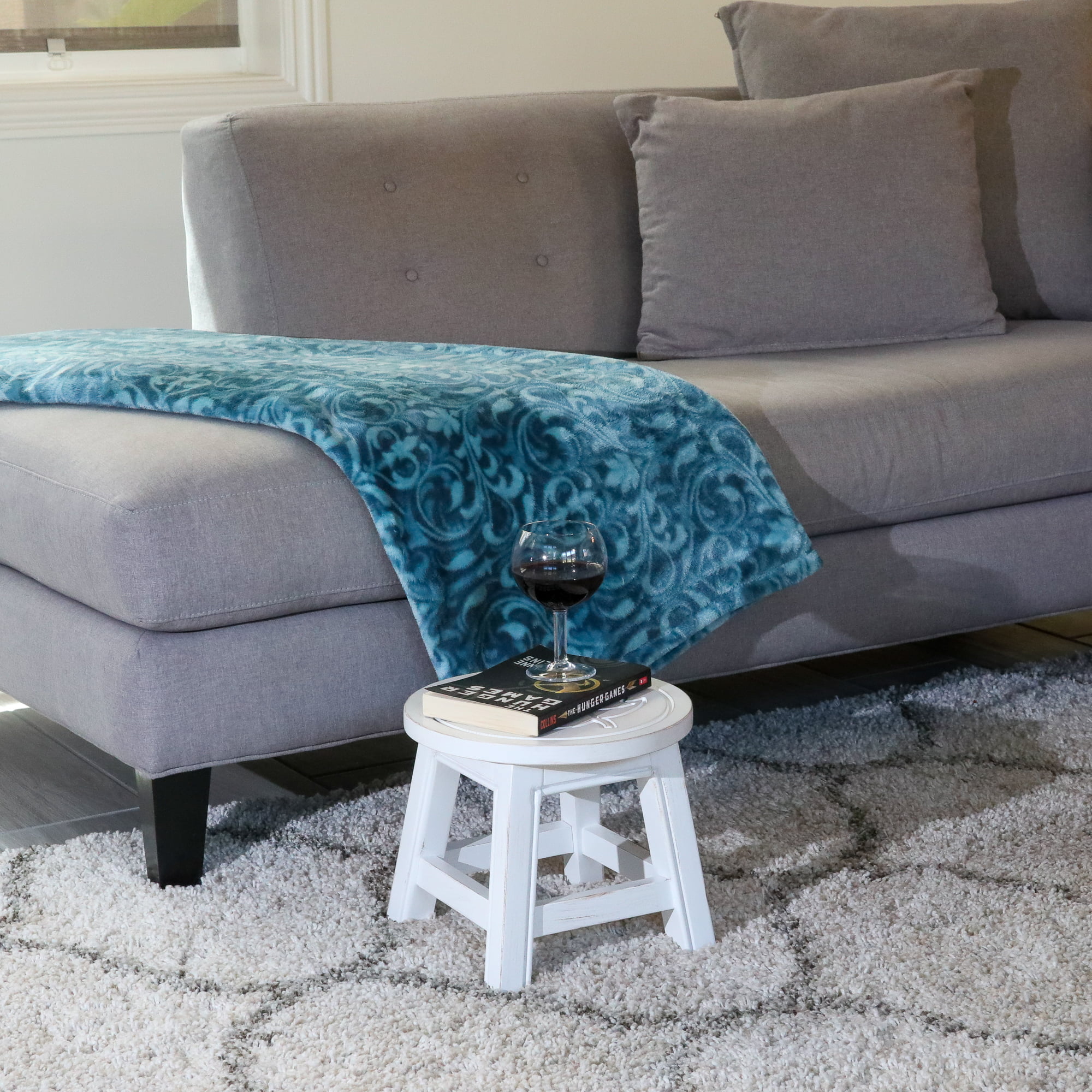 Homiyad Carved Wooden Step Stool, Butterflies, Antique White