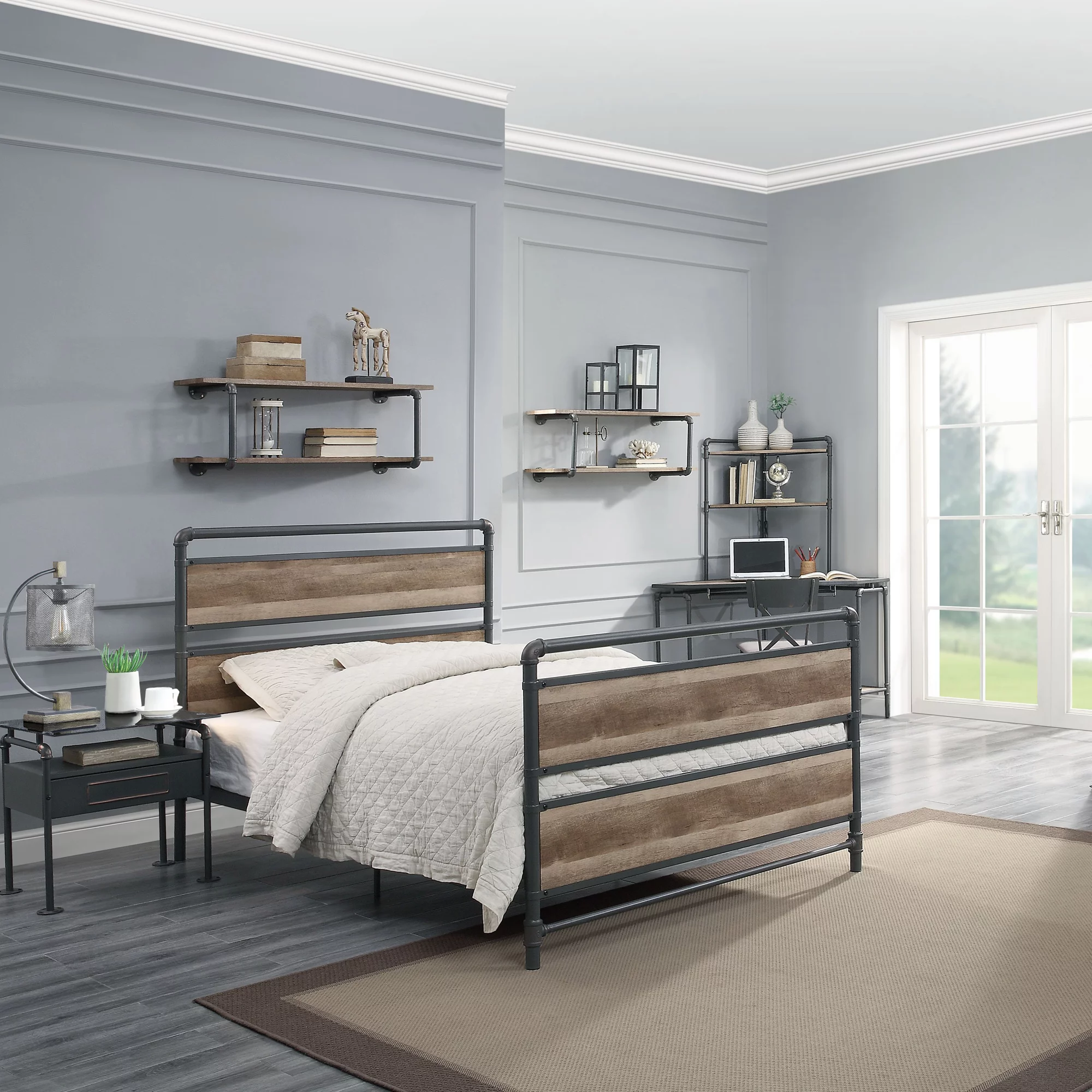 ACME Brantley Wall Rack in Antique Oak and Sandy Gray