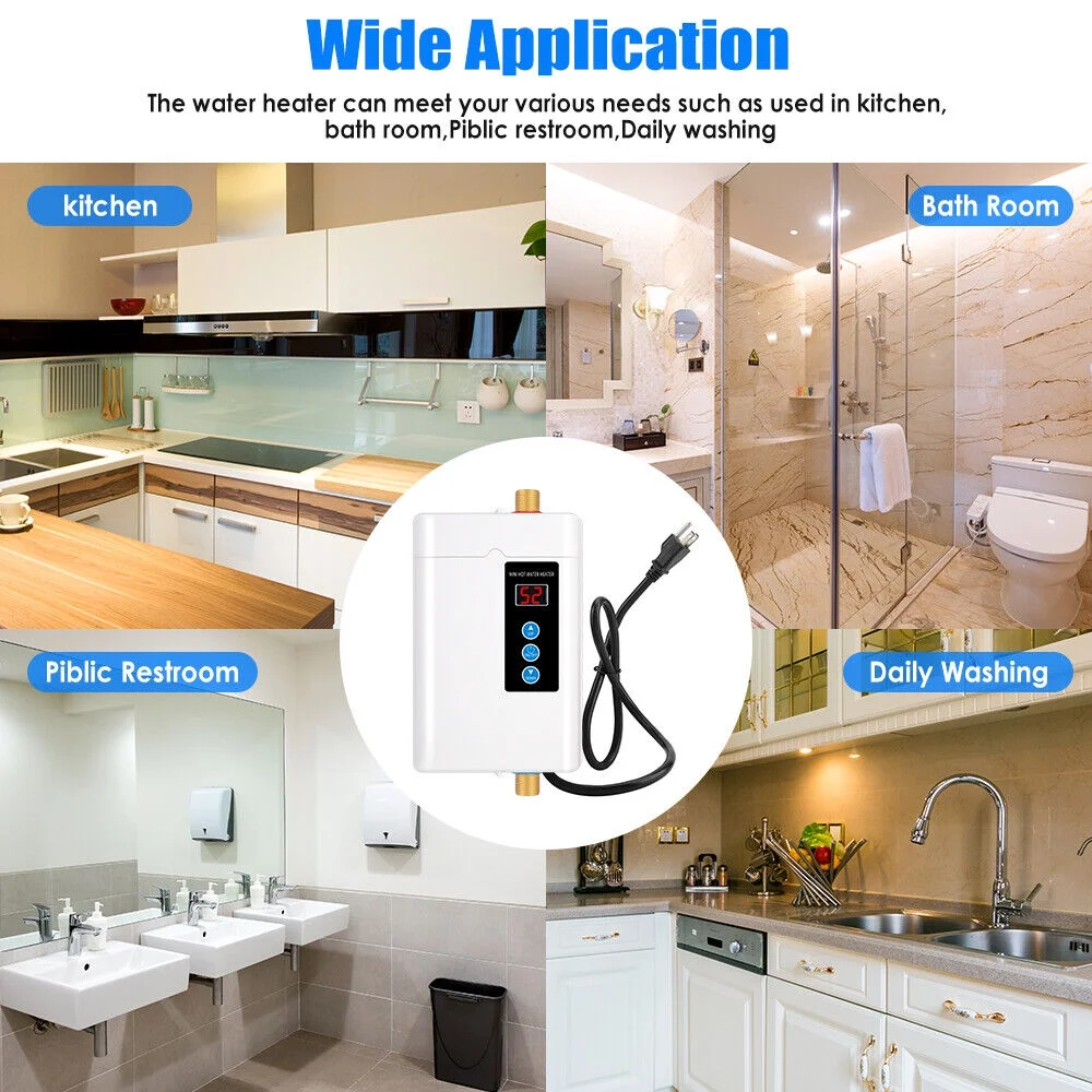 Instant Heat Waterproof Body One Key Operation 110V Touch-Screen Buttons Tankless Water Heater