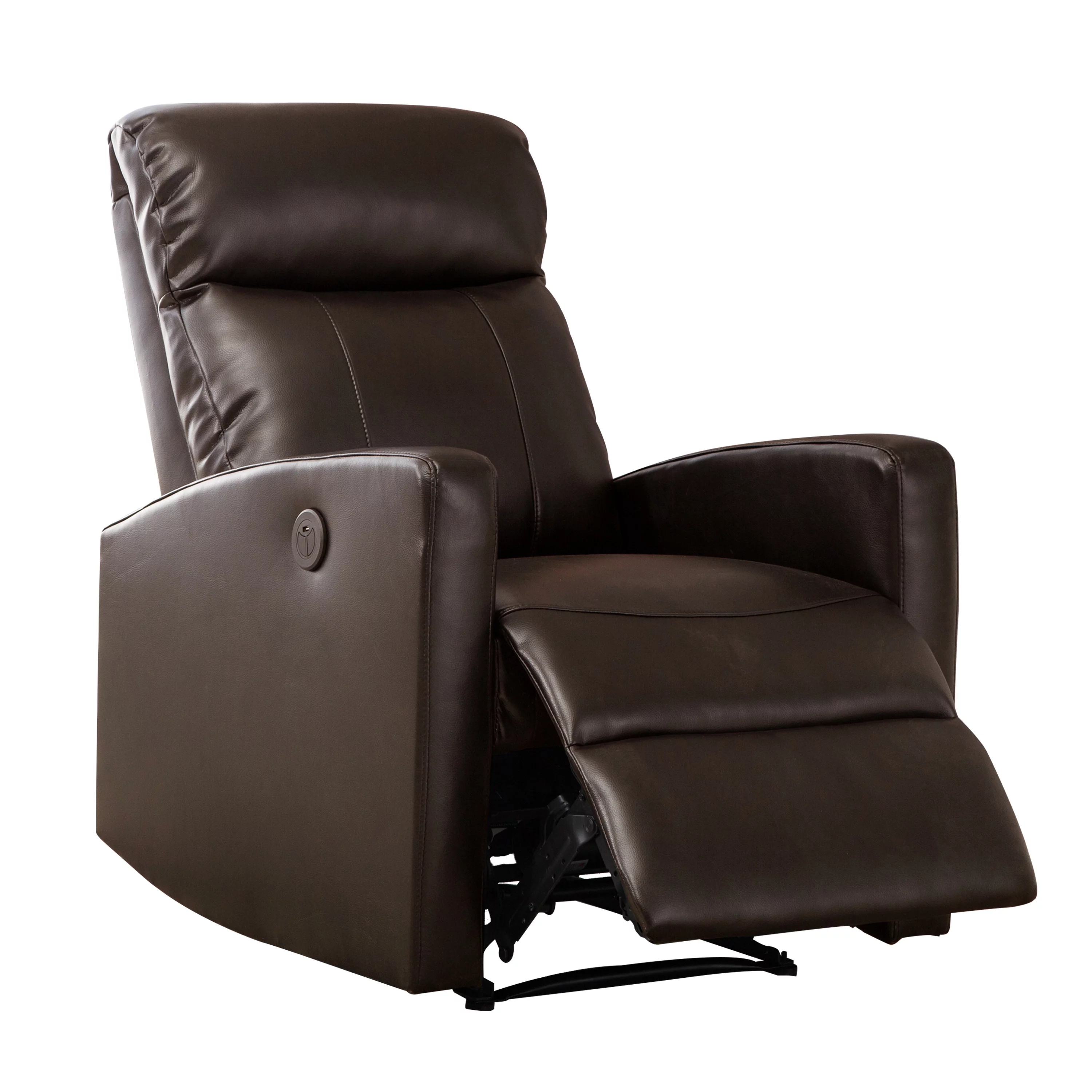 Sean Modern Faux Leather Infused Small Power Reading Recliner with Lower Back Massager, Brown