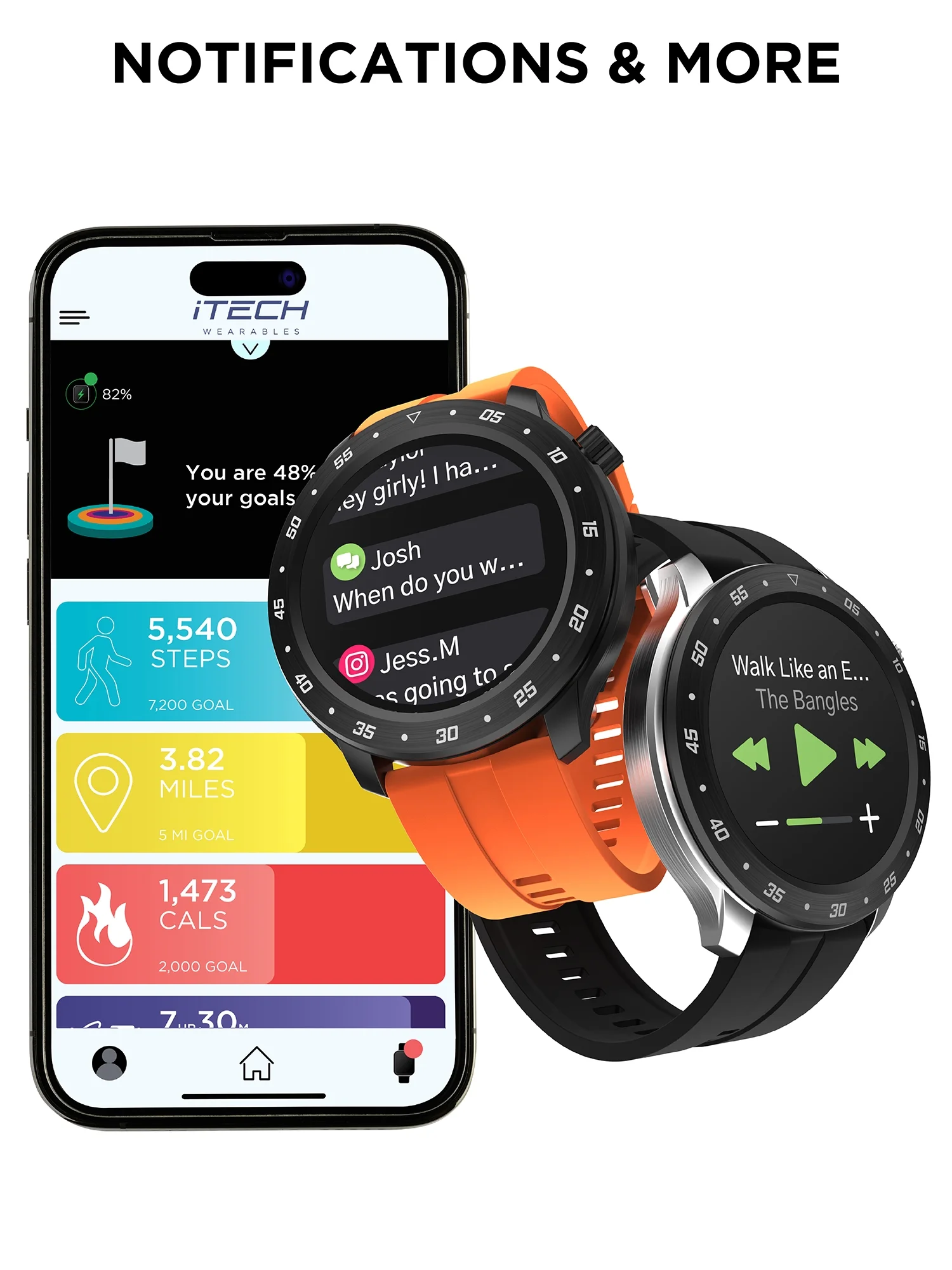 iTech Bold 3 Unisex Adult Smart Watch, Black, Silicone Strap