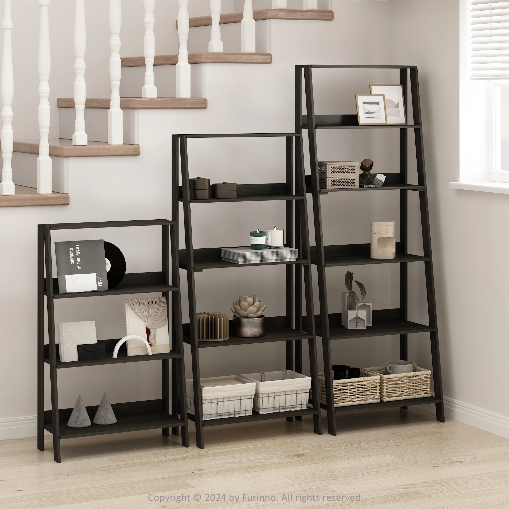 Furinno Ladder Bookcase, Bookshelf, Display Shelf, 5-Tier, Espresso