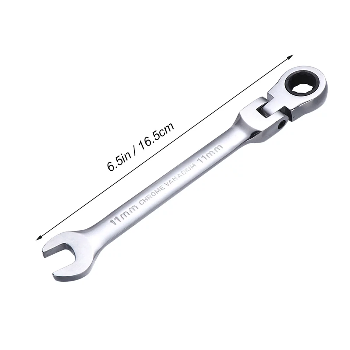 11mm Dual Heads Ratchet 180 Degree Flexible Pivoting Head Adjustable Combination Dicephalous Wrench Spanner (Silver)