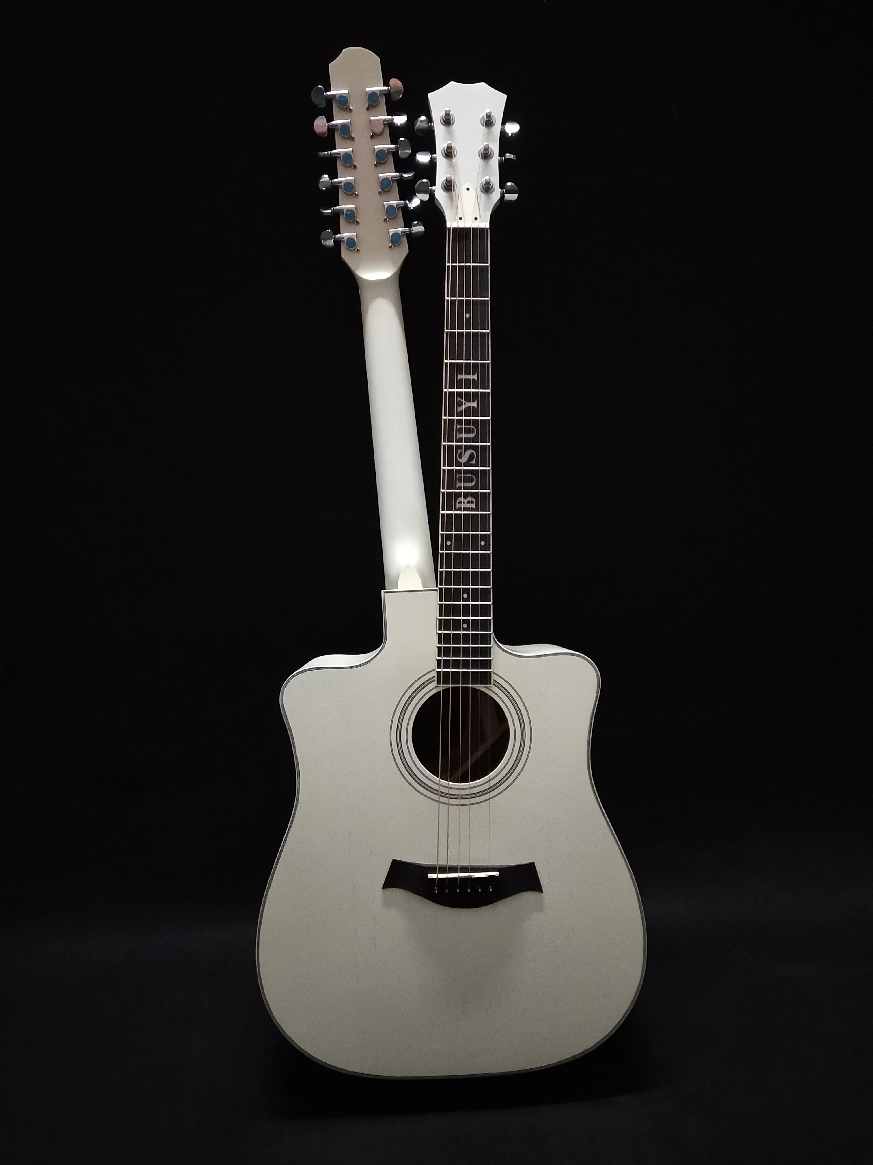 12/6 Strings Acoustic/Electric Double Neck,  Busuyi Guitar, Travel Acoustic Guitar with Classical Metal Heel 41inch Cutaway Guitar, 39inch Acoustic Guitar, Double Sided Neck Guitar, 2022 NPS +Bag
