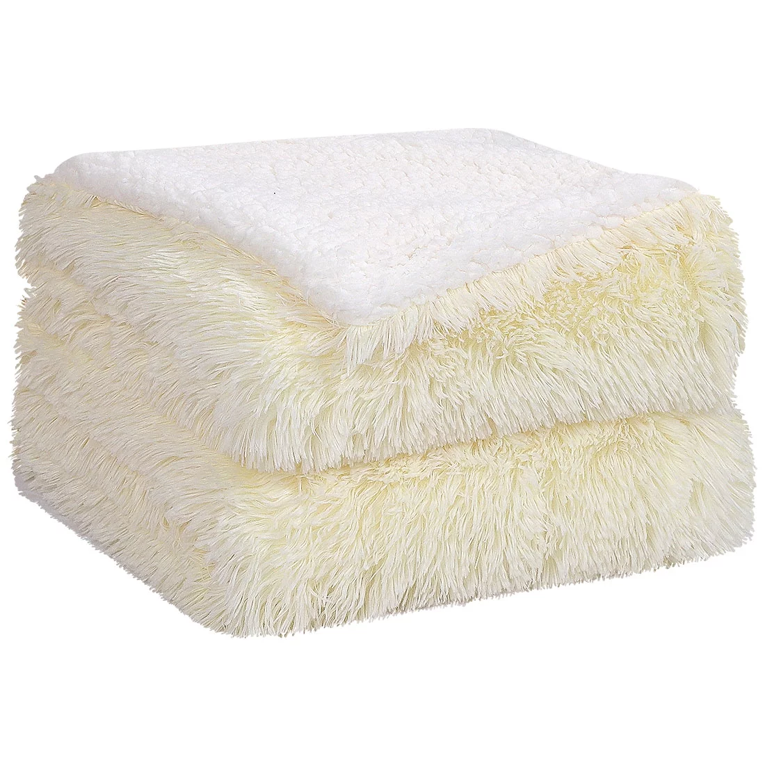 Unique Bargains Shaggy Faux Fur Soft Sherpa Blanket Beige Queen(90