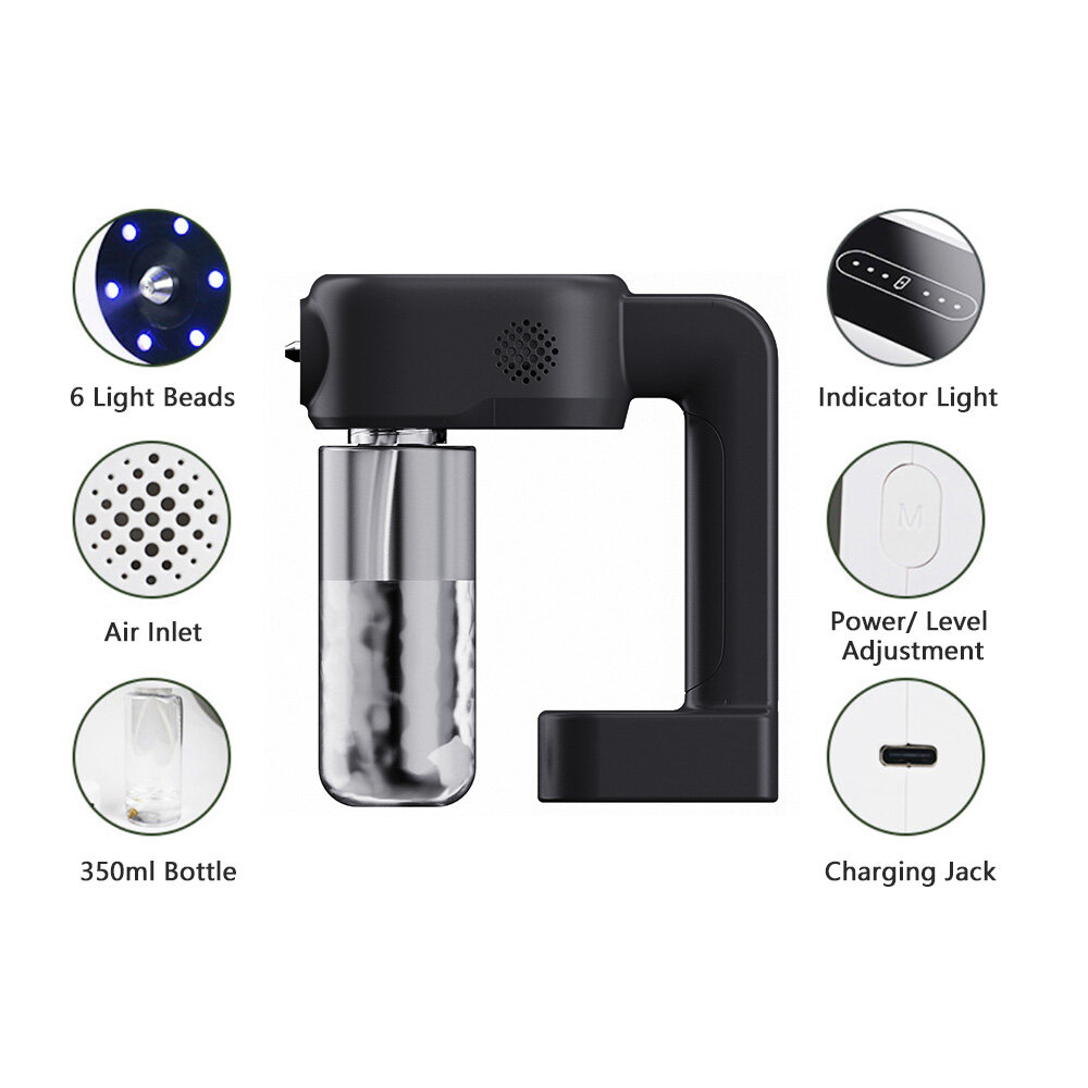 Nano Atomizer Sprayer Wireless Blue Ray Handheld Rechargeable Disinfectant Fogger Machine 350ml/12oz Capacity