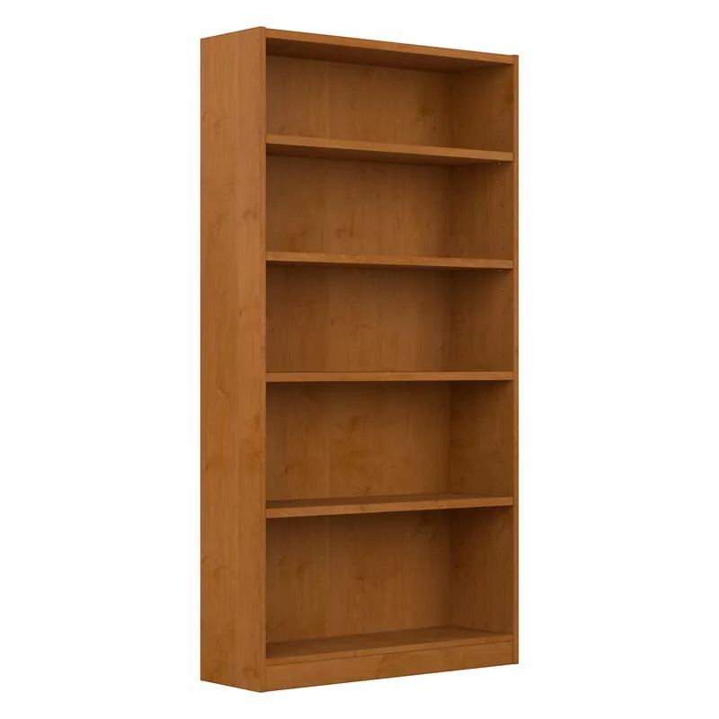 Pemberly Row Tall 5 Shelf Bookcase in Natural Cherry - Engineered Wood