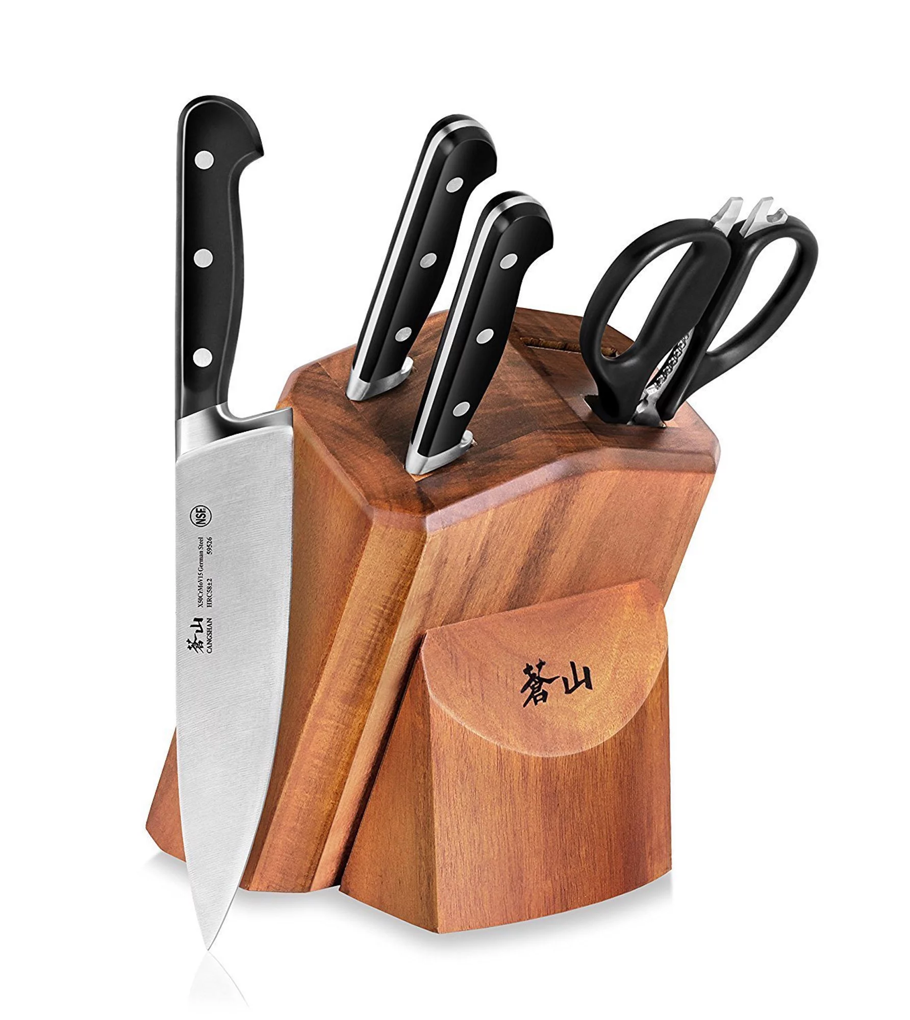 Cangshan V2 Series 1022520 German Steel Forged 5-Piece Starter Knife Block Set, Acacia