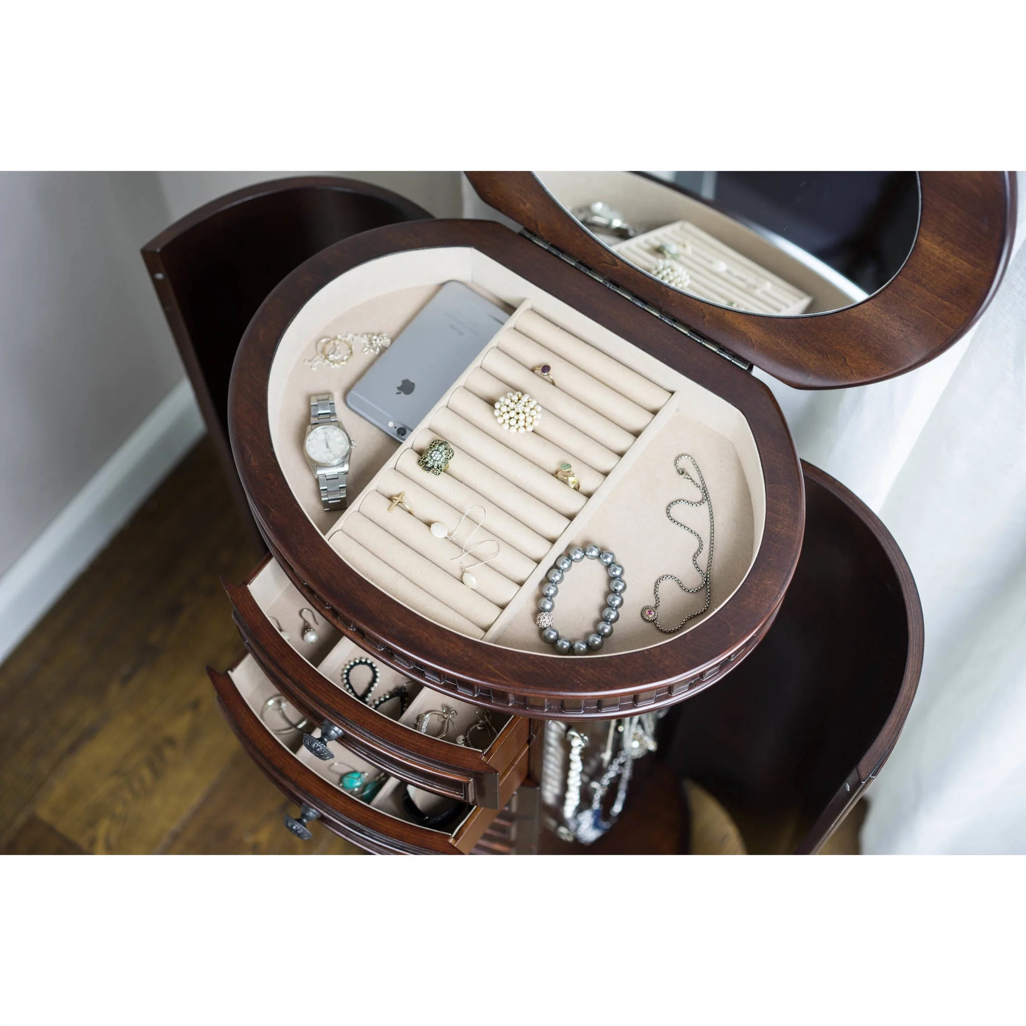 Hives & Honey Bailey Round Free Standing Jewelry Armoire - Rich Walnut