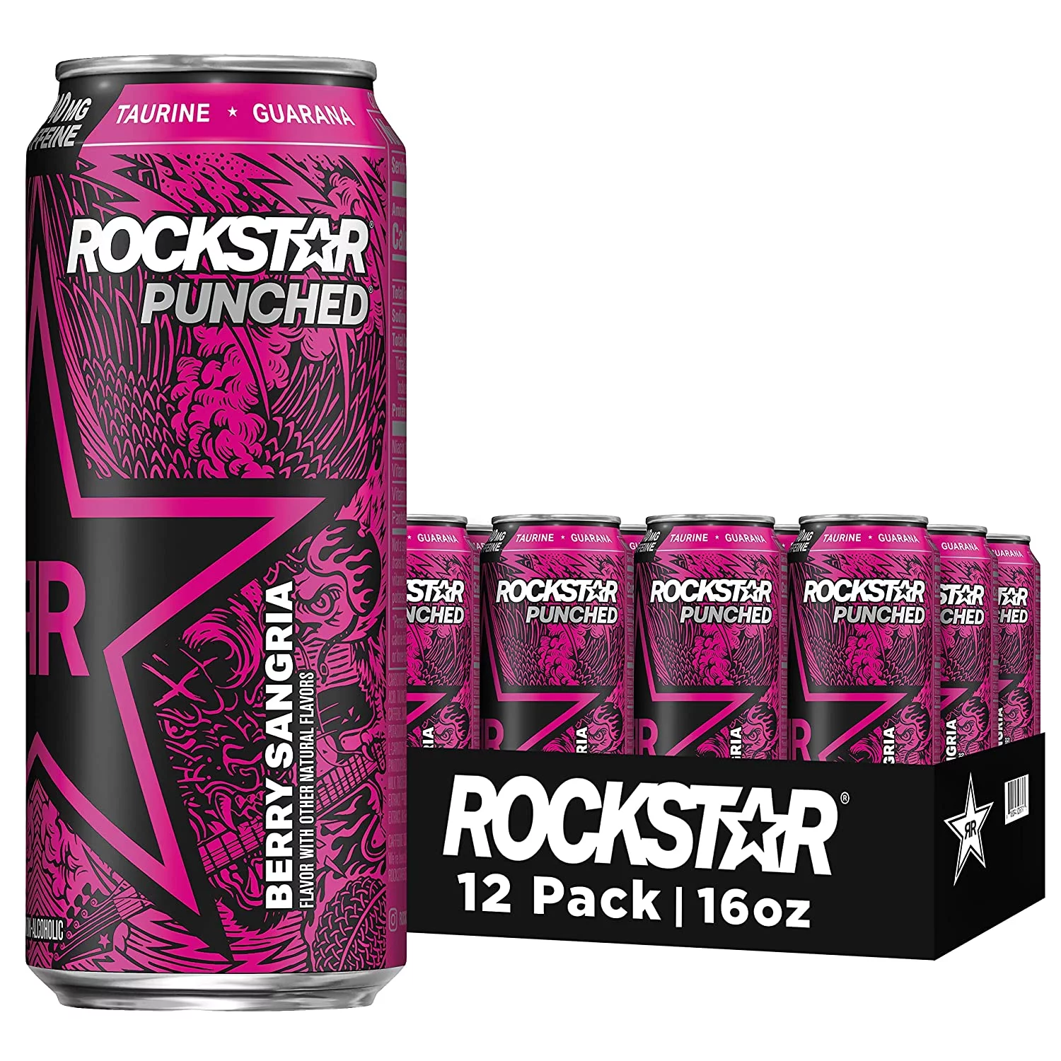 Rockstar Energy Drink Punched Berry Sangria, 16oz Cans (12 Pack)