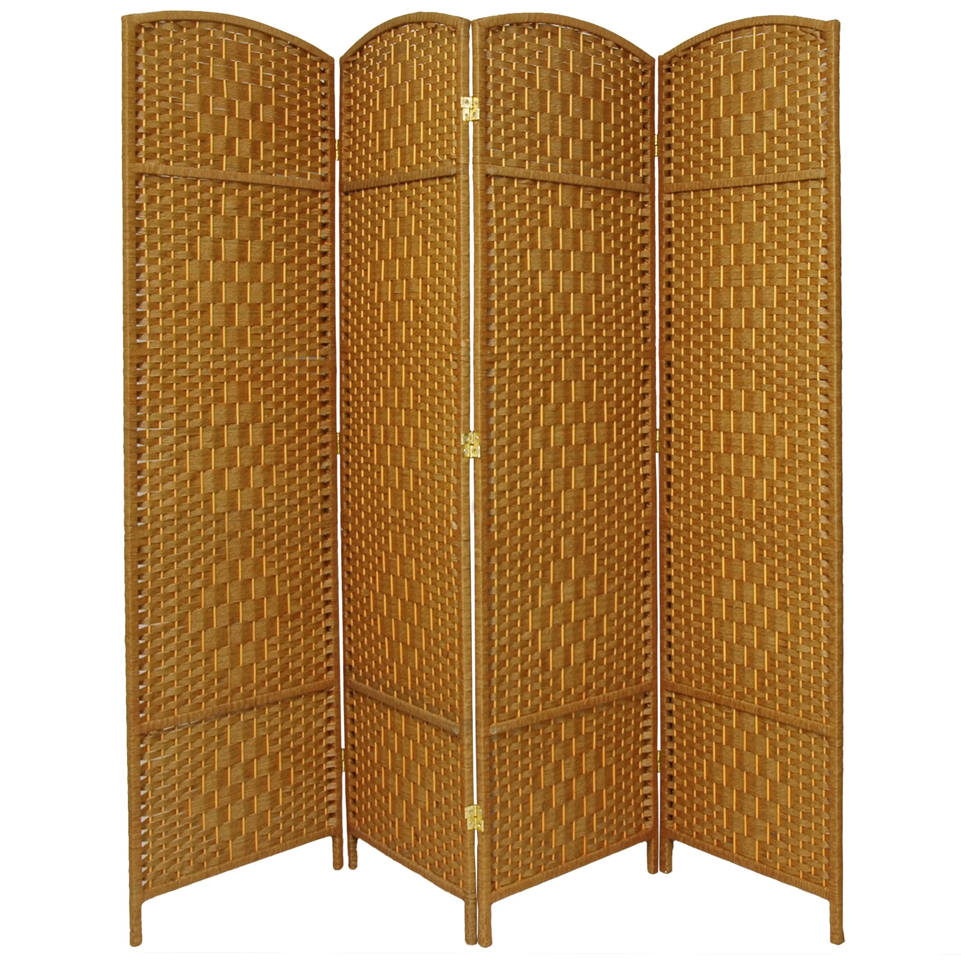 7 ft. Tall Faux Rattan Fiber Diamond Weave Privacy Screen Room Divider - Light Beige - 4 Panels