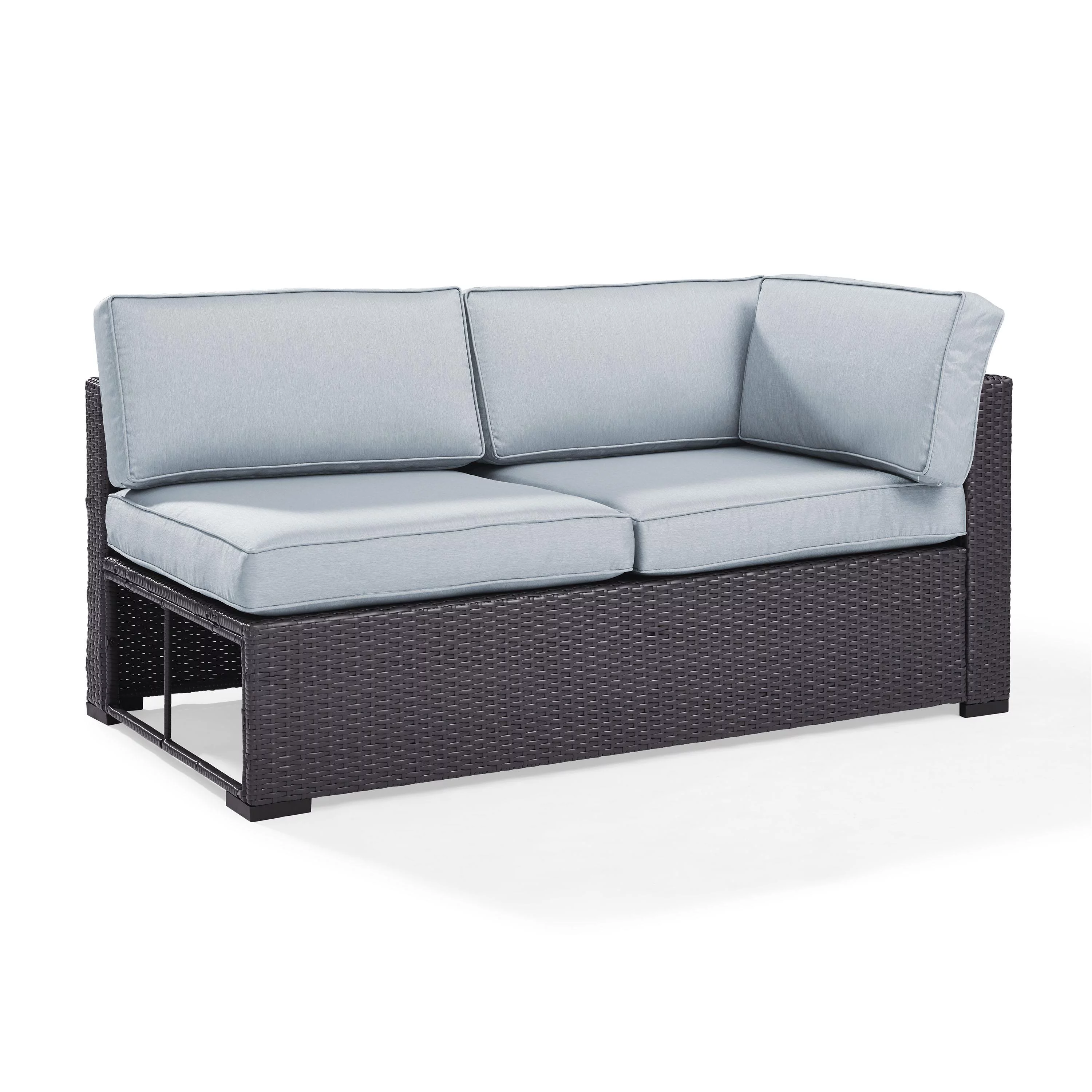 Crosley Furniture Biscayne Rattan & Fabric Patio Loveseat in Brown and Mist Blue