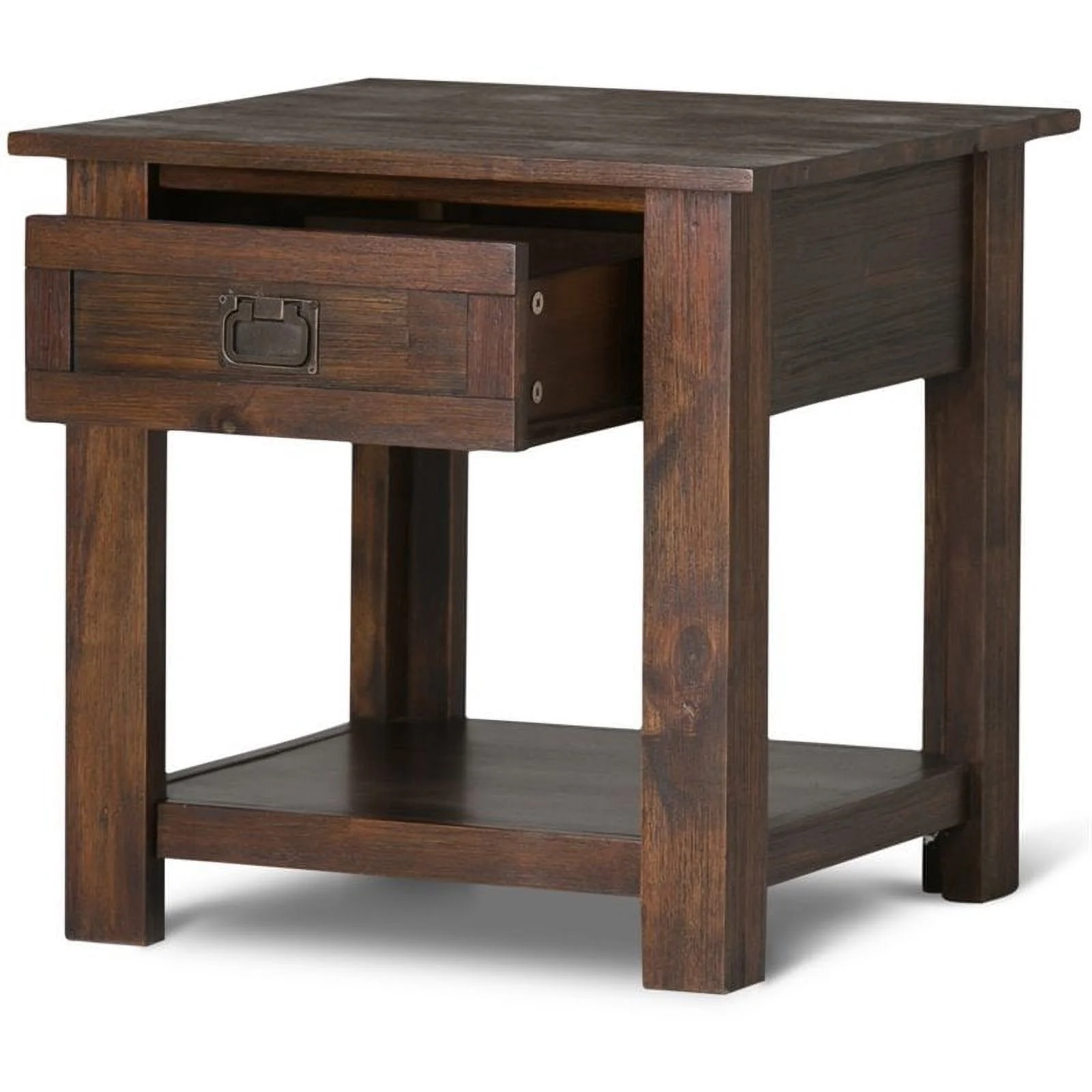 Home Square 2 Piece Wood End Table Set in Distressed Charcoal Brown