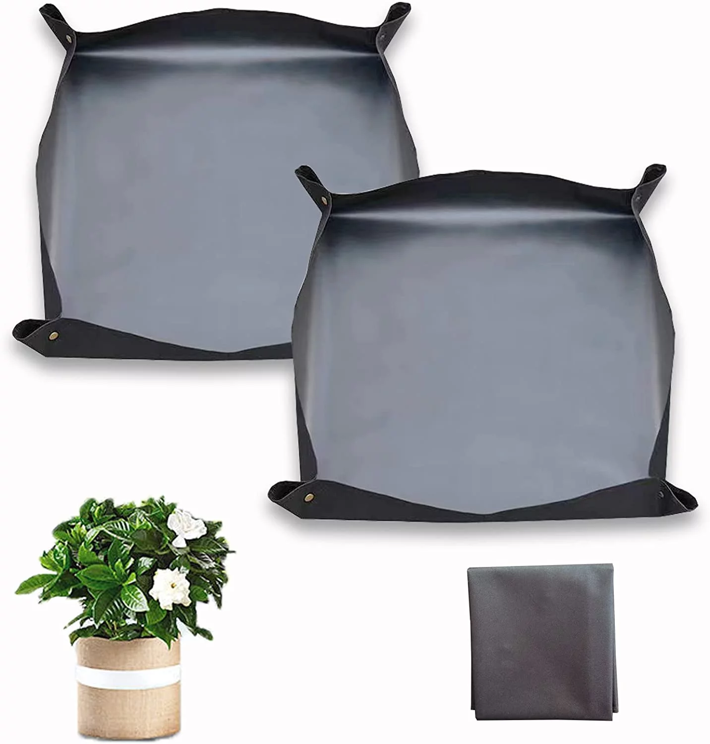 Namzi 2 PCS Plant Repotting Mat Indoor Gardening mat Potting Tray Transplanting Planting Mat Large Foldable replanting mat for House Plants(Oxford Fabric) (2 PCS Black）