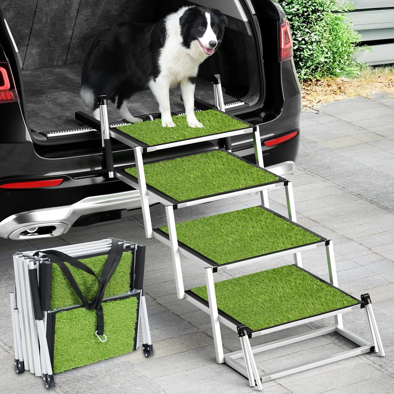 Dog Ramp for Cars, Large Small Dog Ramps Large Dog Stairs for Cars,Pet Ramps,Folding Portable Doggie Car Ramps Steps for SUV, Bed, Couch, up to 200lb (5 Step-Extra Wide)