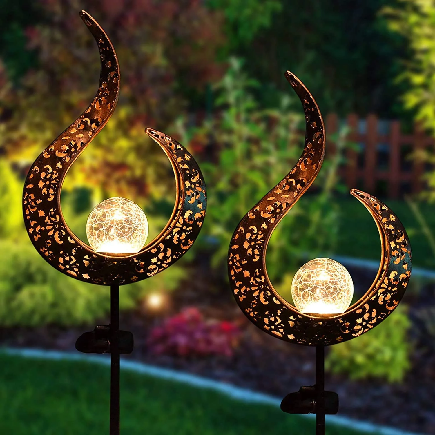 Joiedomi 2 Pack Crackle Glass Globe Metal Solar Yard Garden Stake Lights, Pathway Outdoor Stake Lights