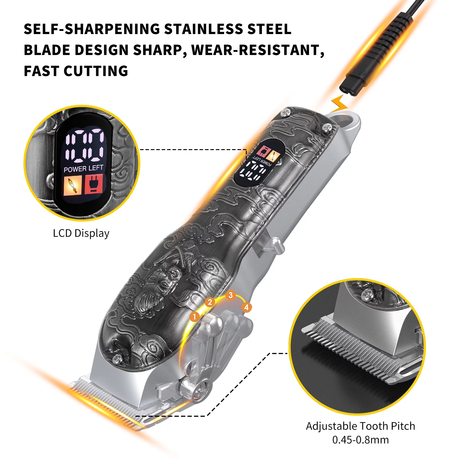 Bestauty 3 in 1 Full Metal Oil Head Hair Clippers Digital Display Electric Hair Trimmer Sculpting Pusher Nose Hair Set