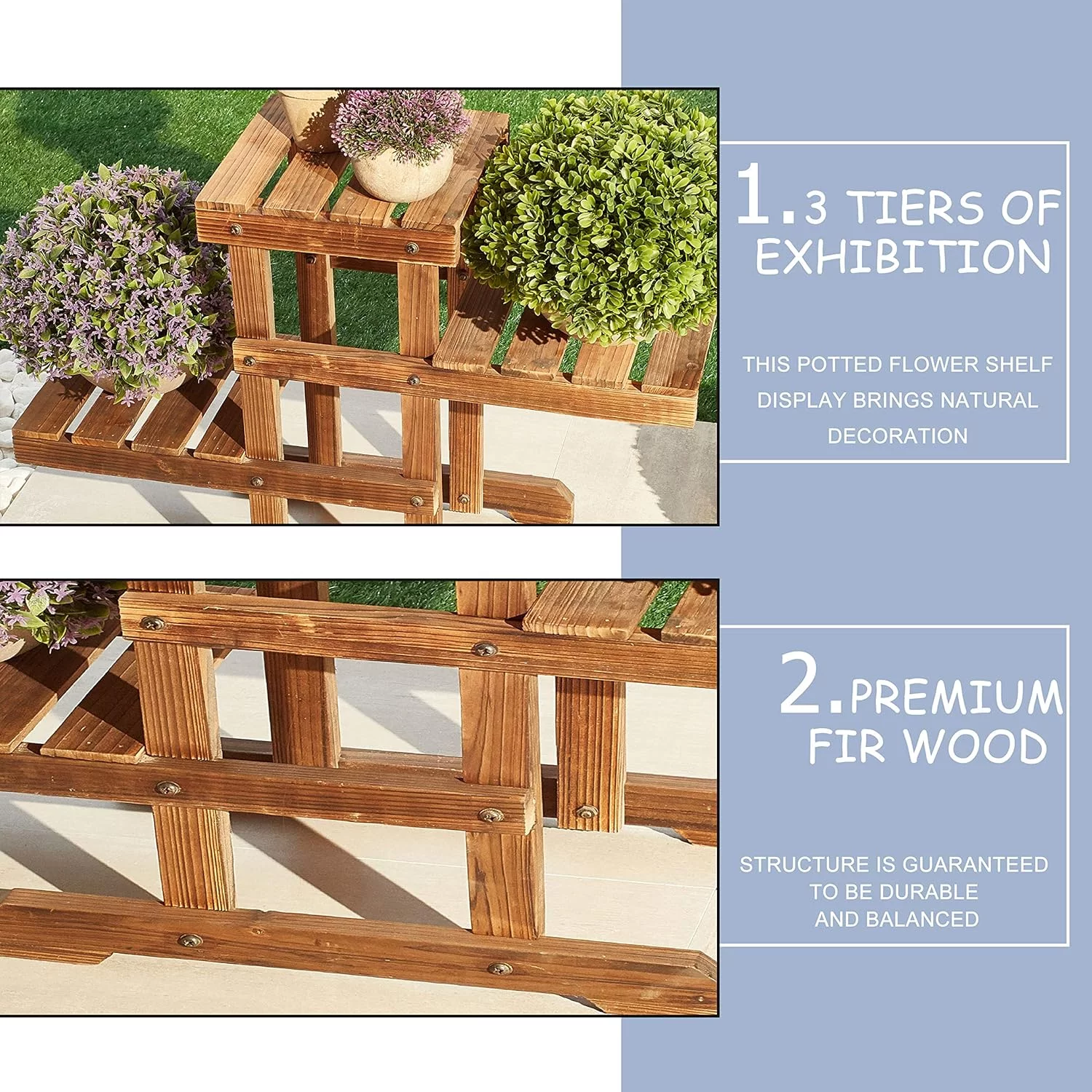 3 Tier Wood Plant Stand Indoor Outdoor Multiple Flower Shelf Display Rack Holder For Garden Patio Balcony, Brown