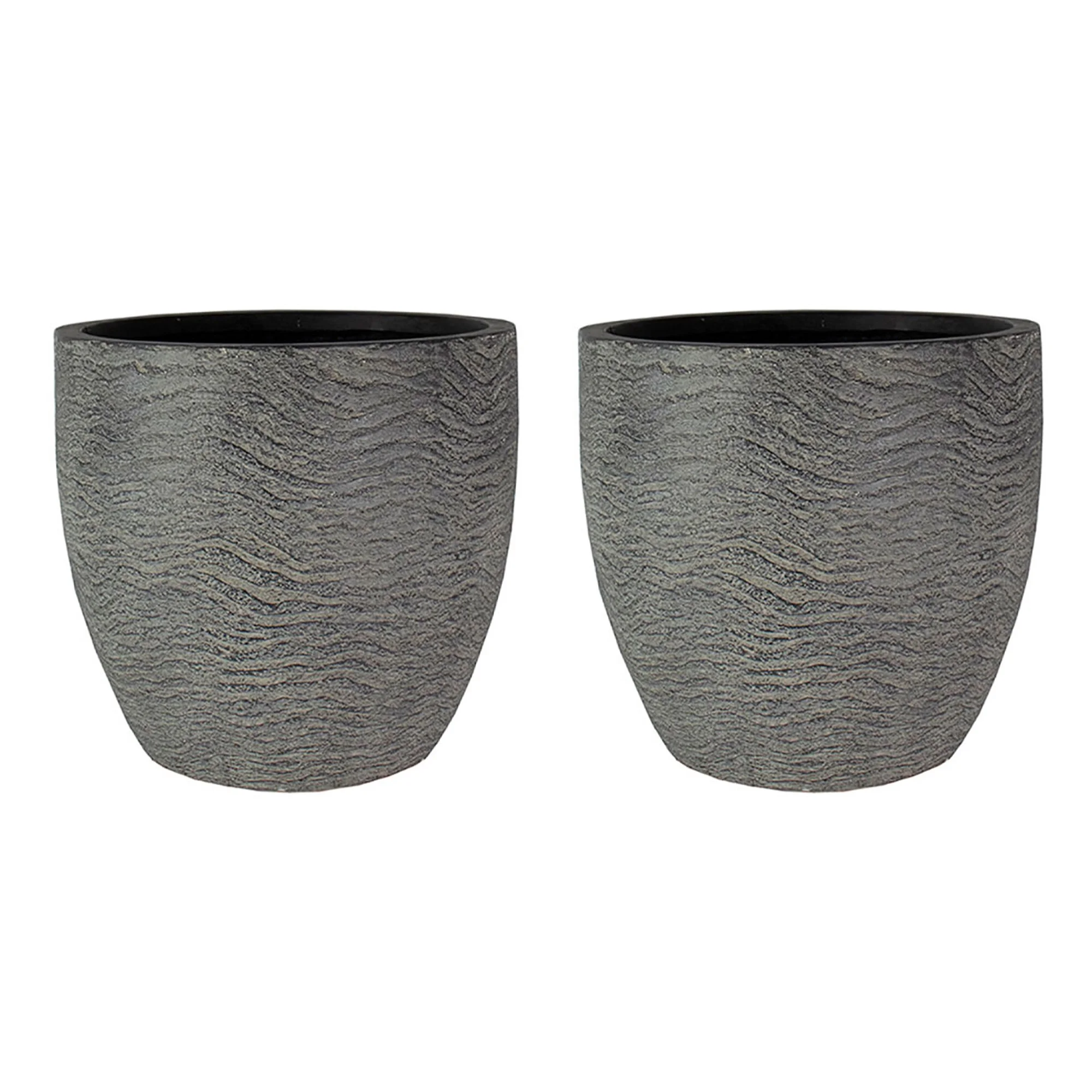 HC Companies Aspen 12 Inch Indoor Outdoor Round Planter, Charcoal (2 Pack)
