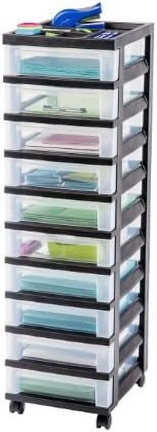 Transitional MC-3100-TOP 10-Drawer  Cart with Organizer Top  Black/Clear