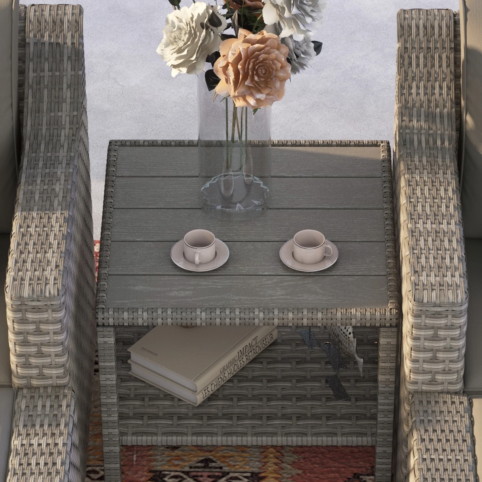 Outsunny 5 Piece Patio Furniture Set, Chairs, Ottoman, Coffee Table, Gray