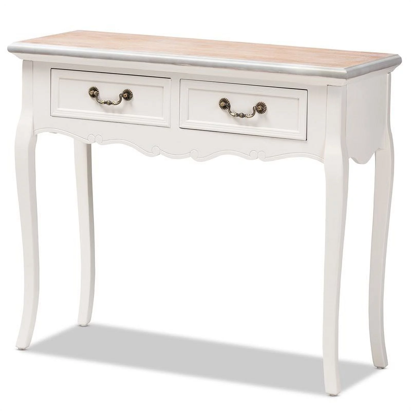 Bowery Hill Two Tone Oak and White Wood 2-Drawer Console Table