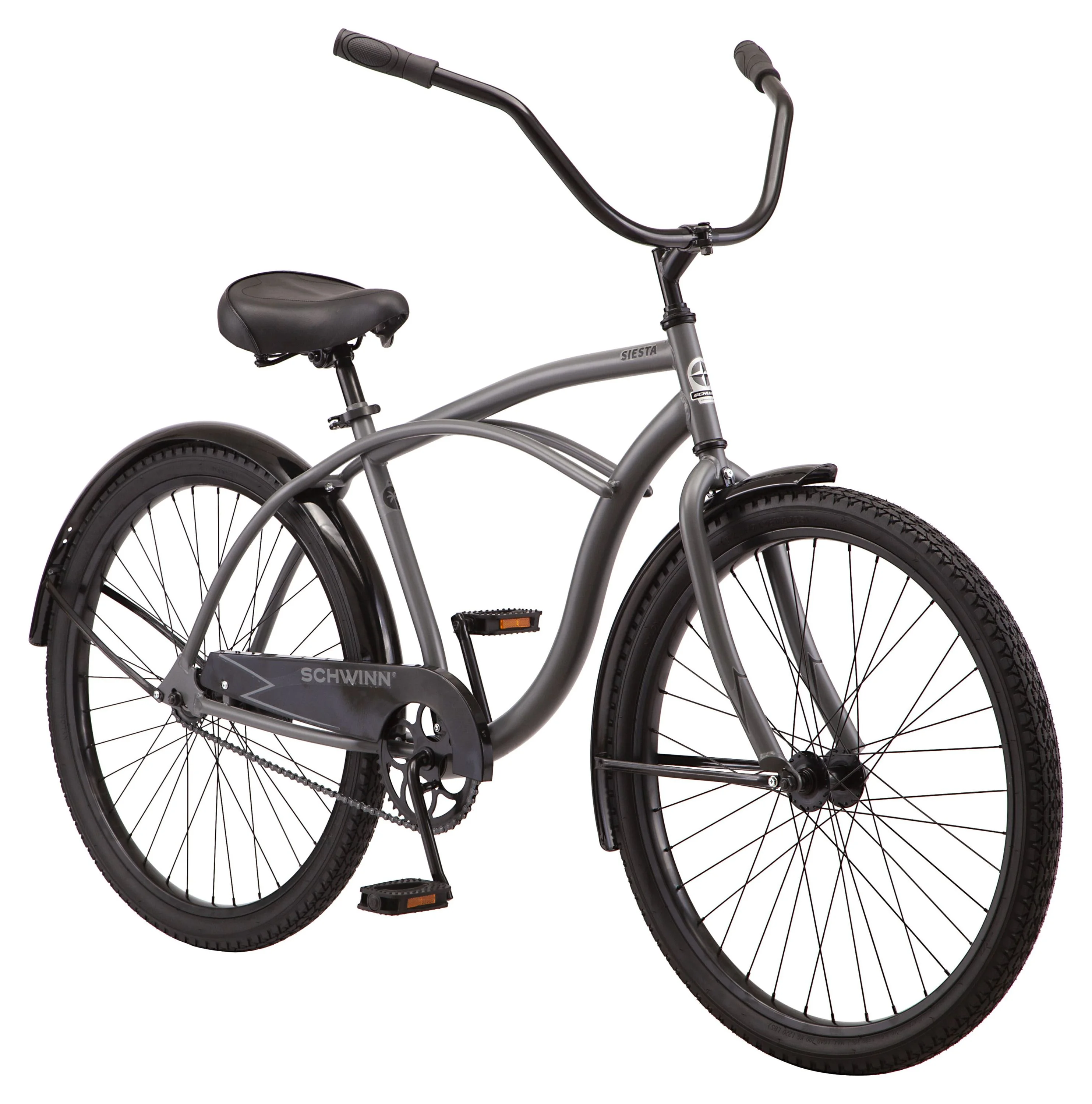 Schwinn Siesta cruiser bike, single speed, 26-inch wheels, charcoal, mens style