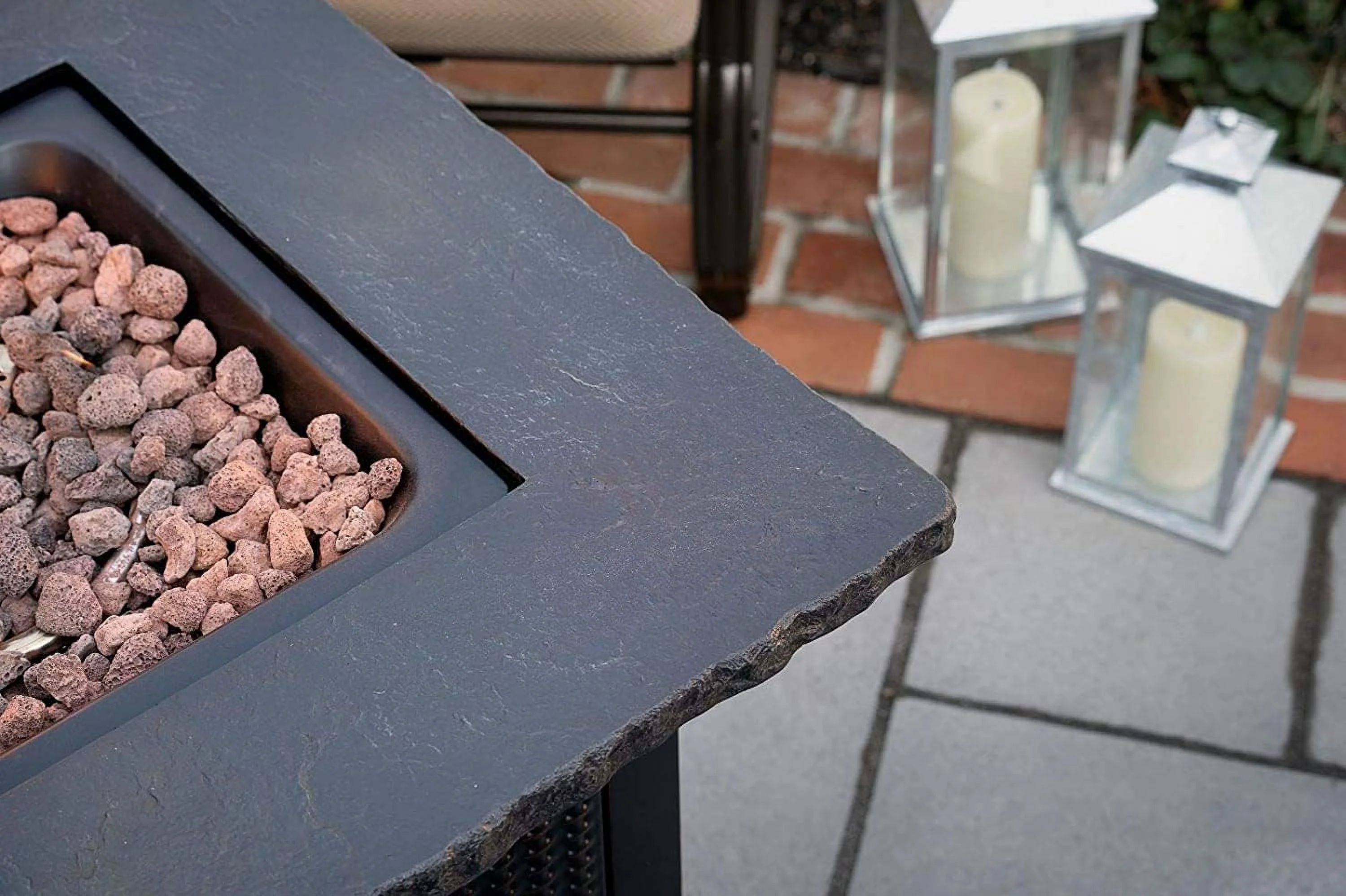 Propane Table 30 Inch Outdoor Gas , 50,000 BTU With Rock-Like Top, Cover, Lid, And Lava Rocks, Add Warmth And Ambiance To Your Backyard, Patio, Deck