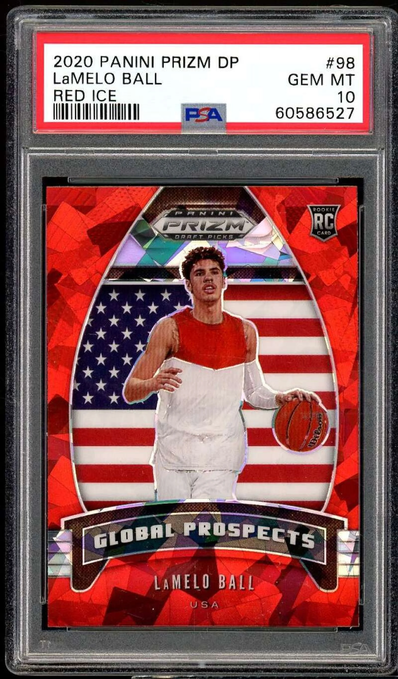 LaMelo Ball Rookie Card 2020-21 Panini Prizm Draft Picks Red Ice #98 PSA 10