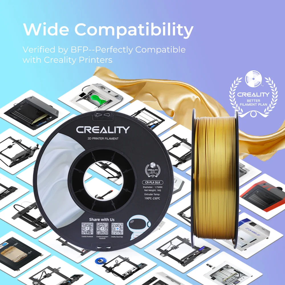 Creality Official 3D Printer Filament 5 Packs 1.75mm Silk PLA Filament Pro, Smooth and High Gloss Silk PLA Dimensional Accuracy ±0.03mm for All FDM Printers