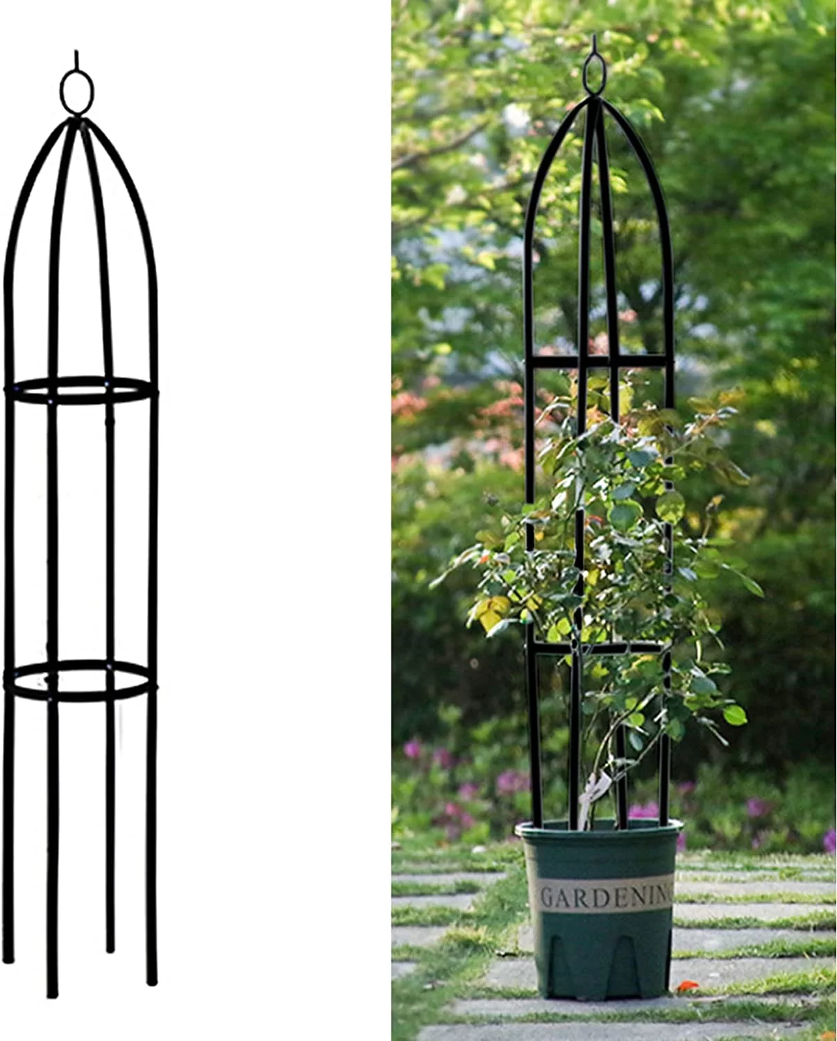 Namzi Garden Obelisk for Climbing Outdoor Plants Wrought Iron Metal Trellis Flower Support for Climbing Vines, Rose and Plants, Outdoor Black Steel Tall Tower, 55inch