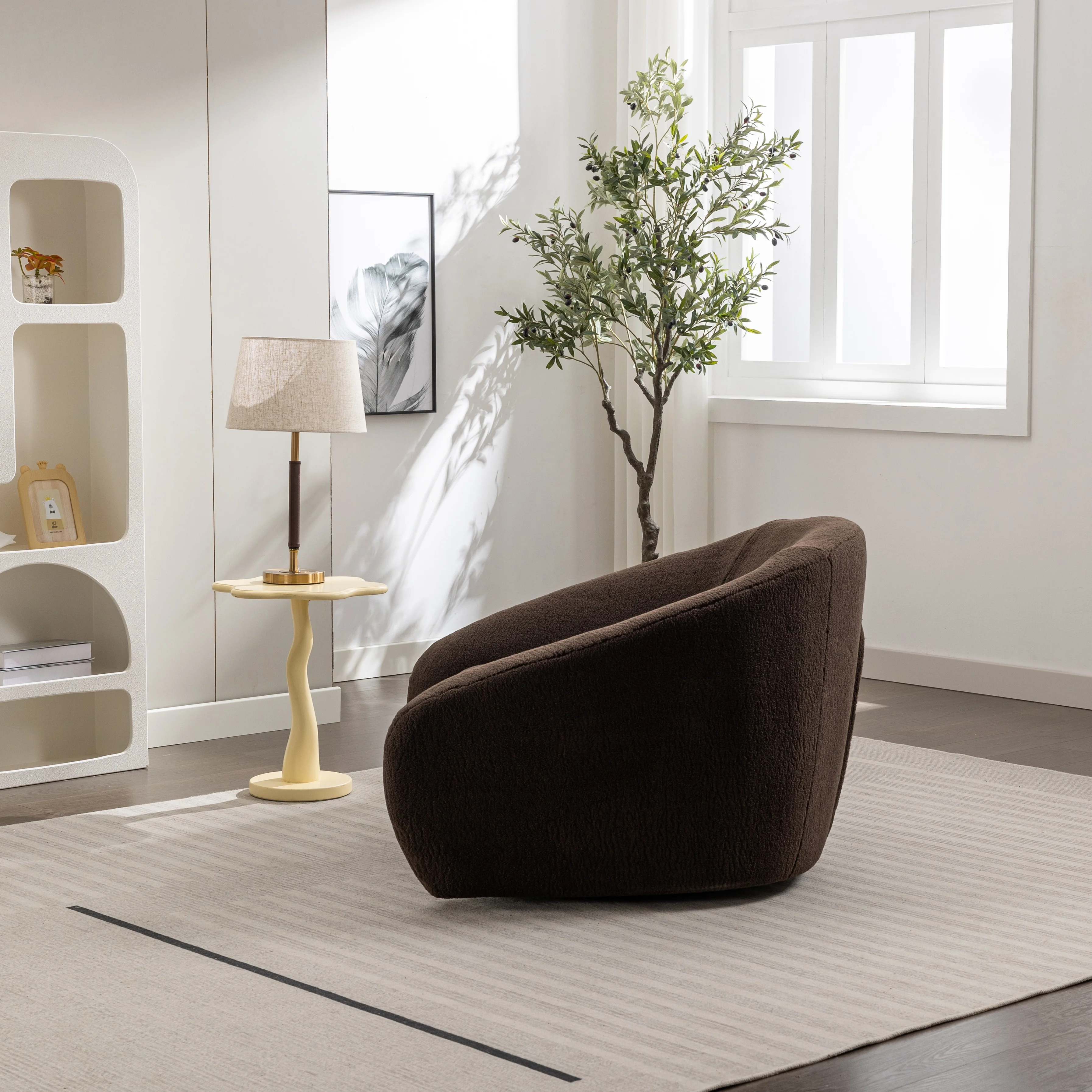 Roundhill Furniture Luzern Modern Boucle Upholstered Accent Chair, 360° Swivel, Chocolate