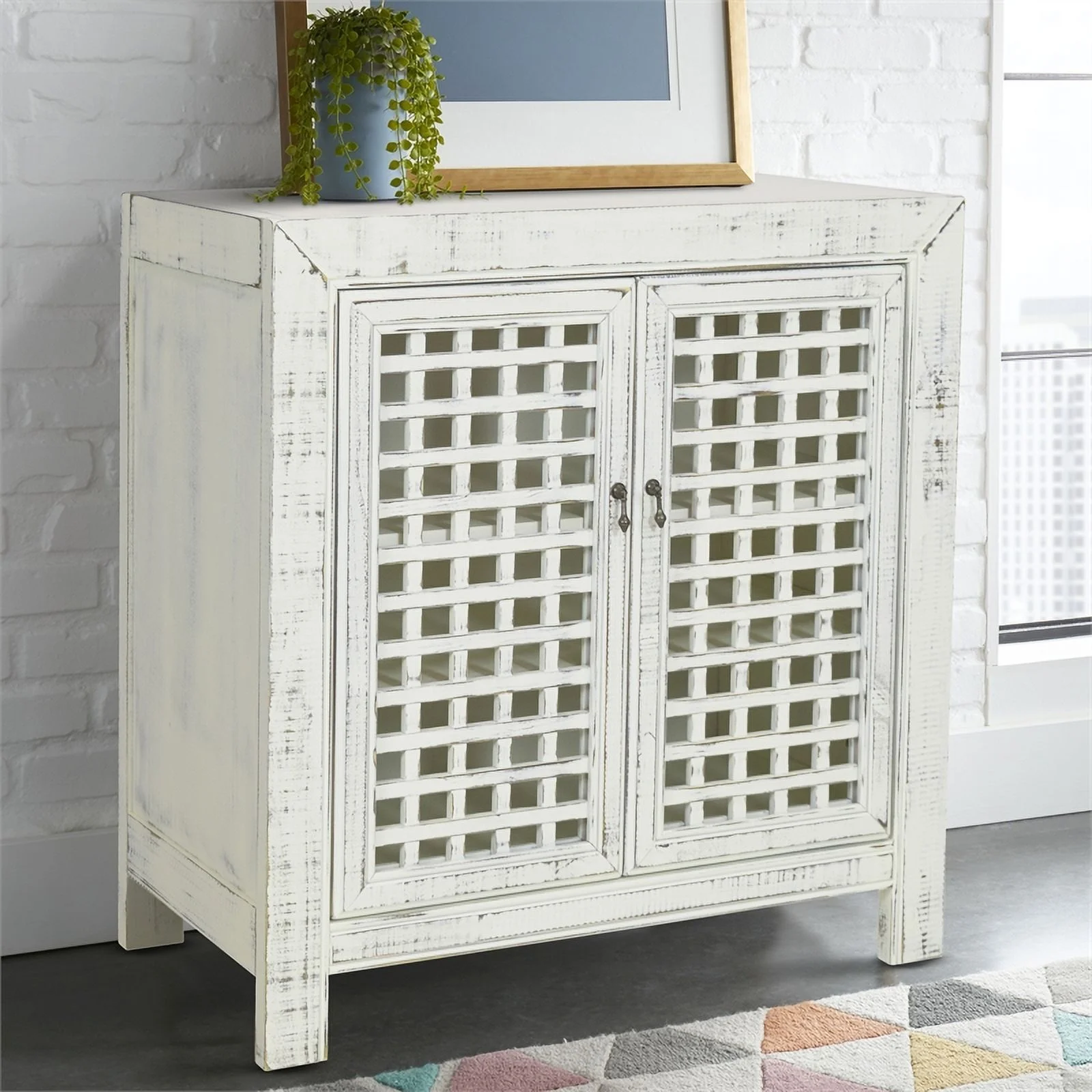 Bowery Hill Farmhouse Wood Accent Cabinet with Adjustable Shelves in White