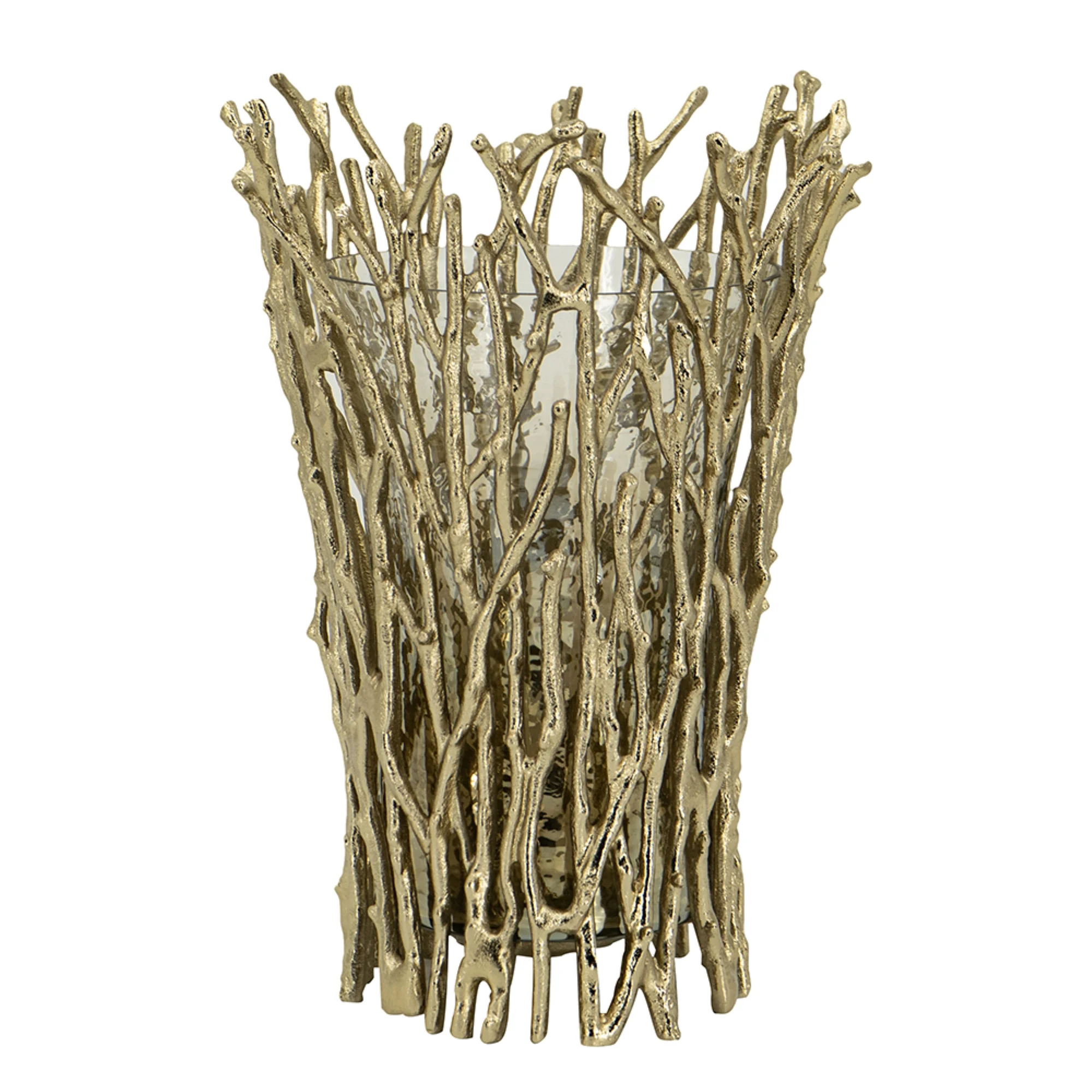 CC Home Furnishings Large Glass Candle Holder with Aluminum Branch - 12.5